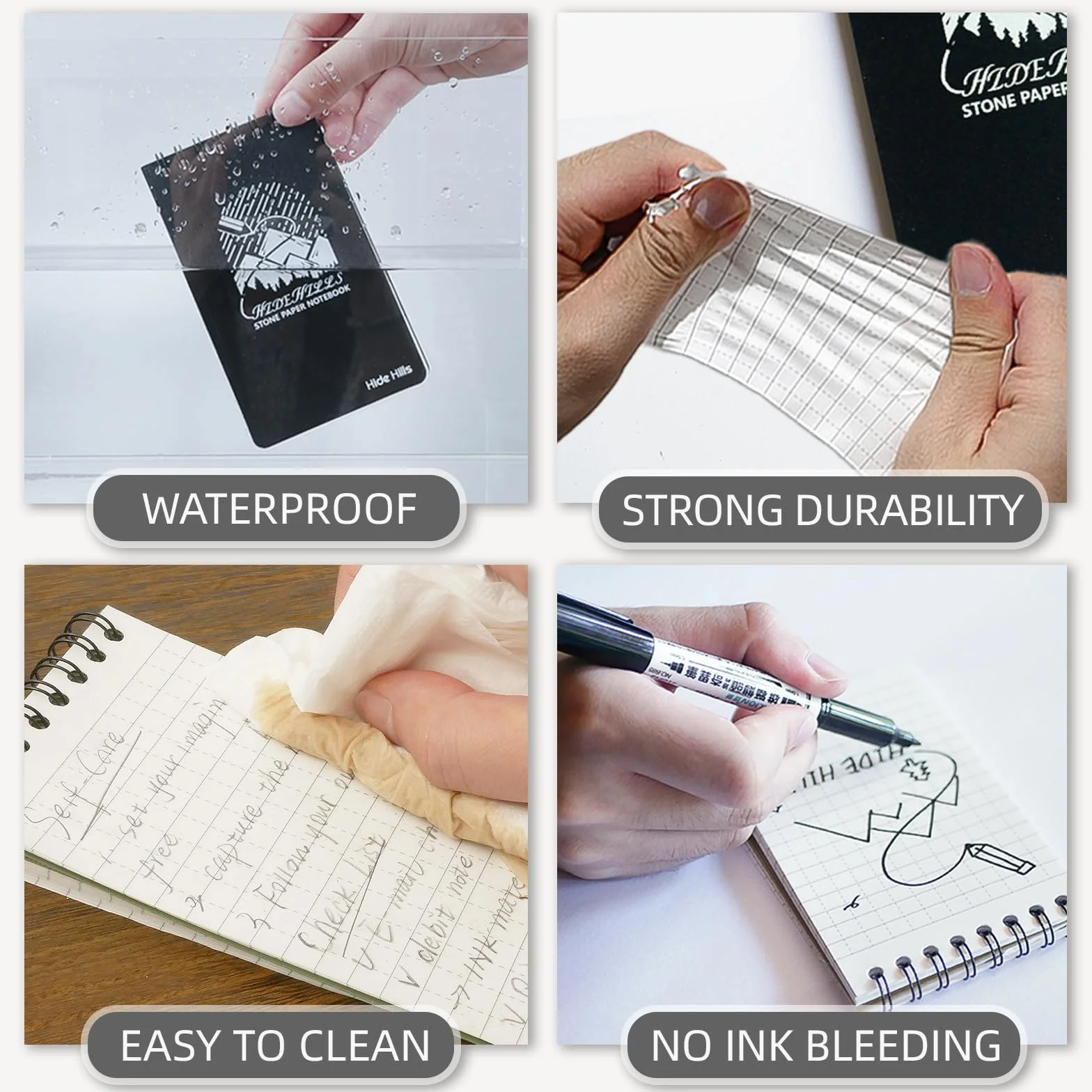 Waterproof Notebook 3" x 5" Write in the Rain Stone Paper Notebook Spiral Bound with Pen and Bag
