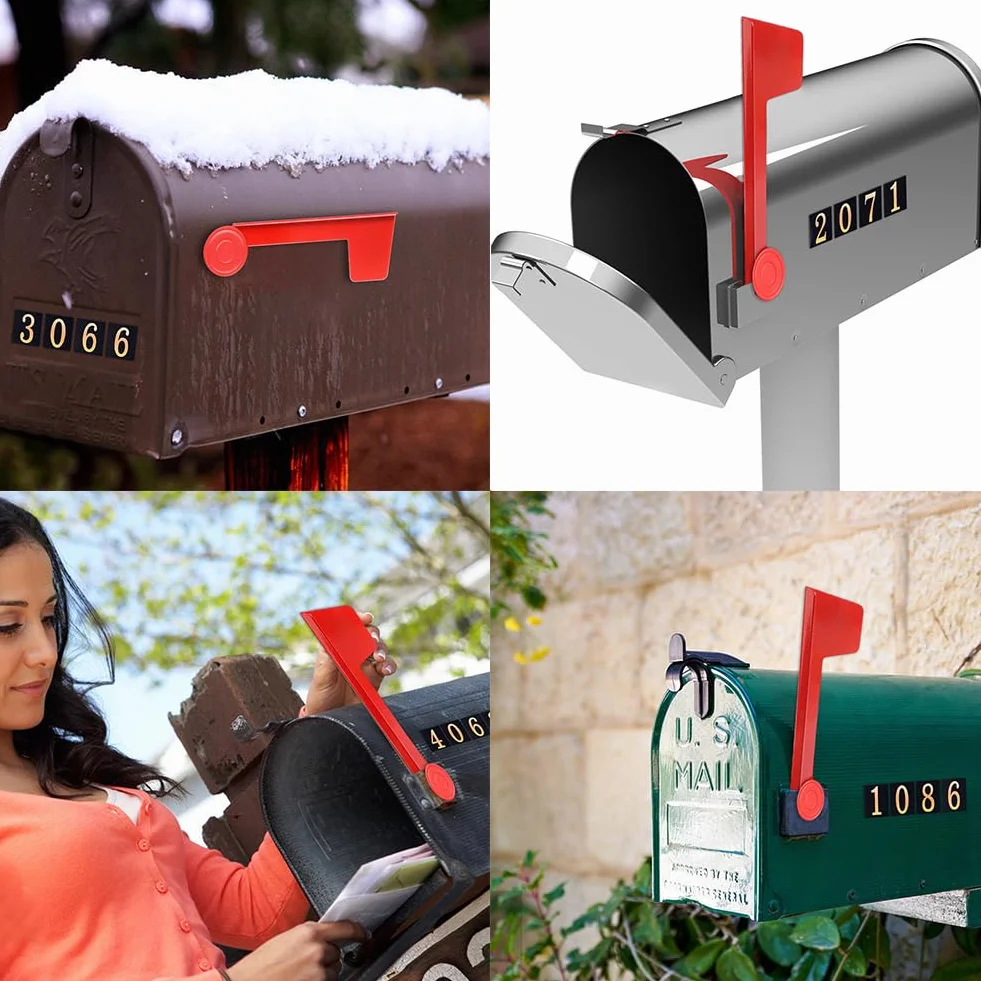Boîte aux Lettres Métal Acier Extérieur Imperméable Anti-Rouille Alarme Support Postal Surélevé Signal Logo