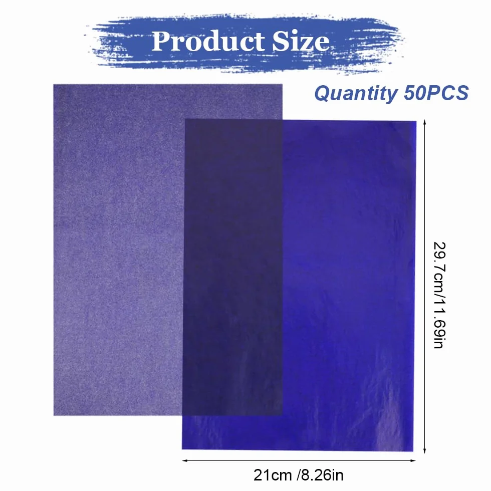 Papier Carbone A4 50 Feuilles 21 x 29,7 cm Réutilisable Transfert pour Toile Bois
