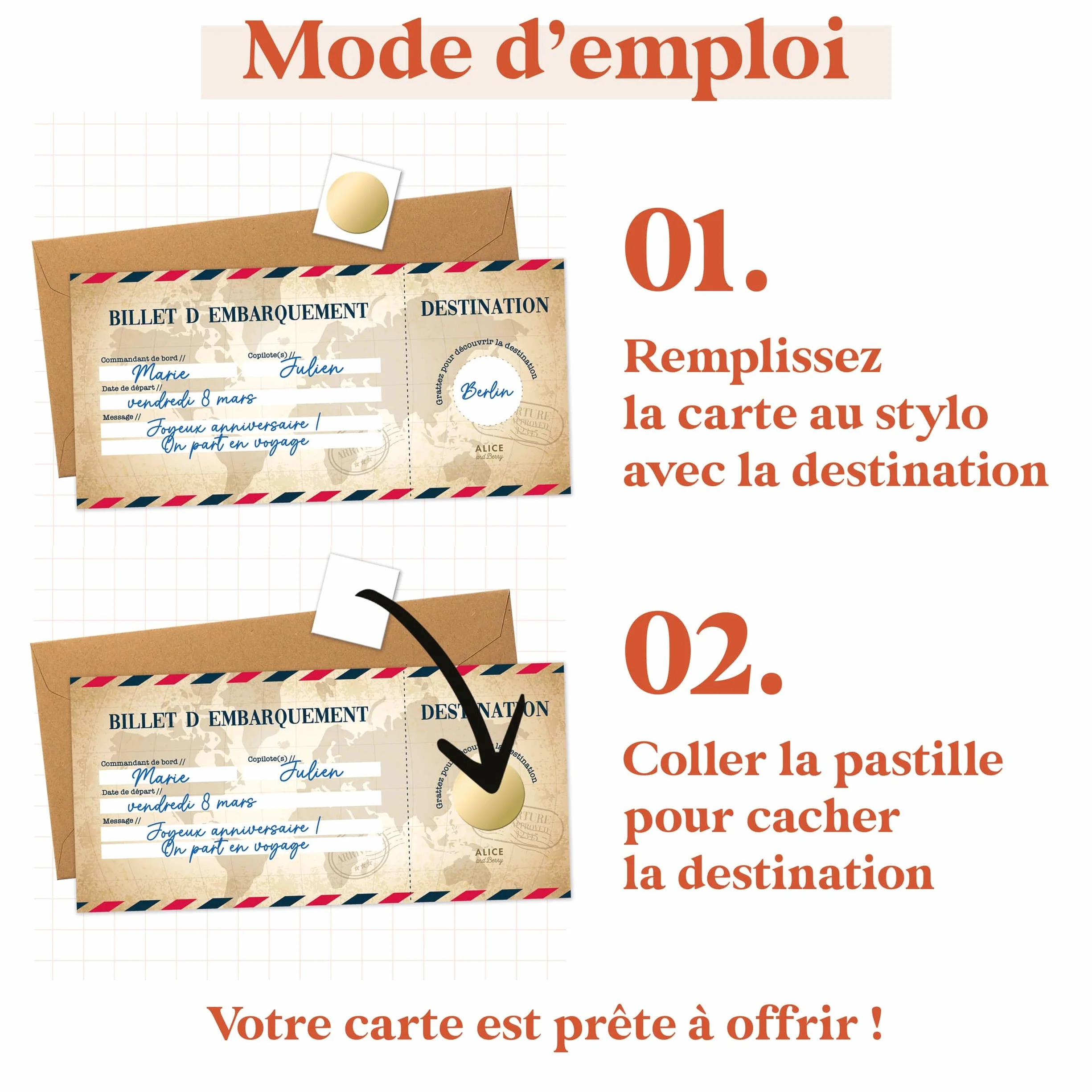 Carte à gratter Voyage Surprise personnalisable Billet d'avion Road Trip Vintage