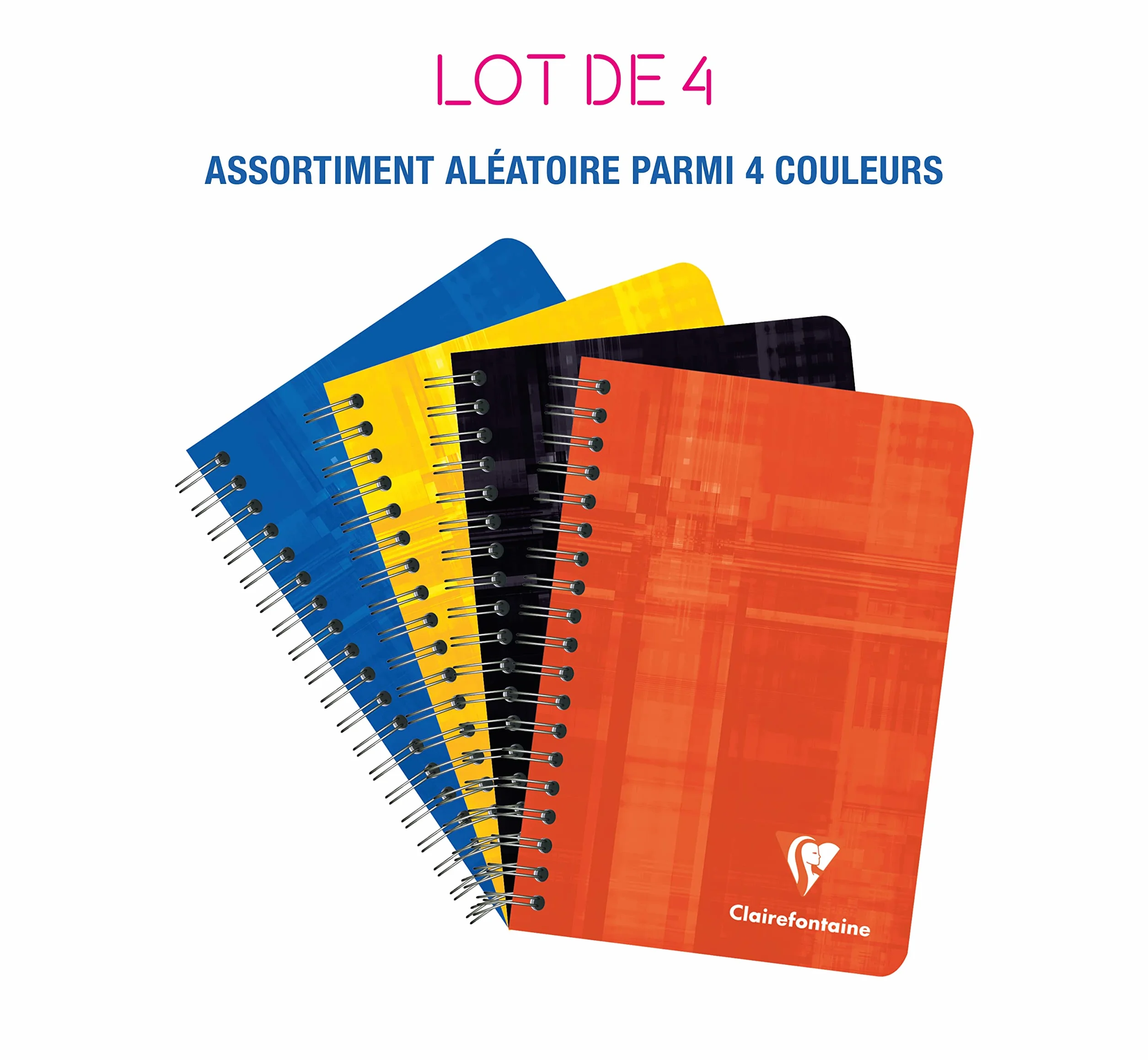 Clairefontaine Lot de 4 Carnets à Spirale 9x14 cm 100 Pages Petits Carreaux Papier Blanc 90 g