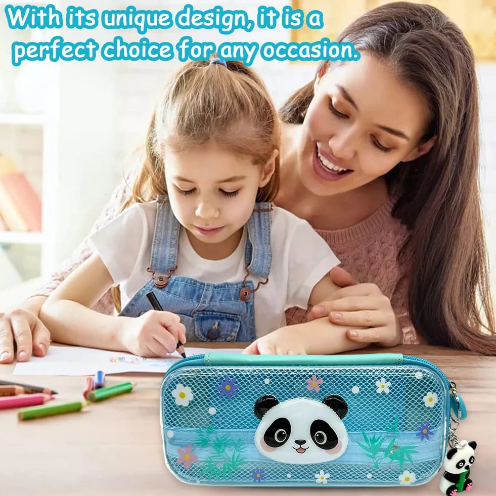 Panda Trousse à Crayons Sac de Papeterie 12 Stylo Gel Effaçable 1 Porte-clés Etanche