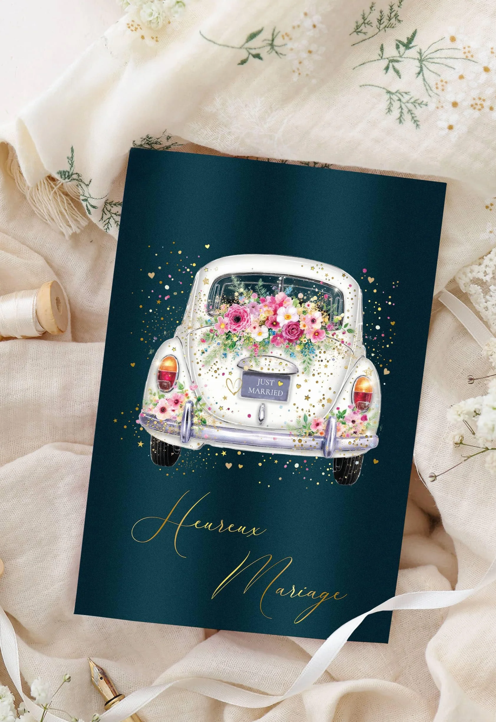 Joli Coon Papeterie Carte de mariage STARDUST – Carte de voeux mariage avec enveloppe en papier premium et cachet de cire - 17 x 11,5 cm