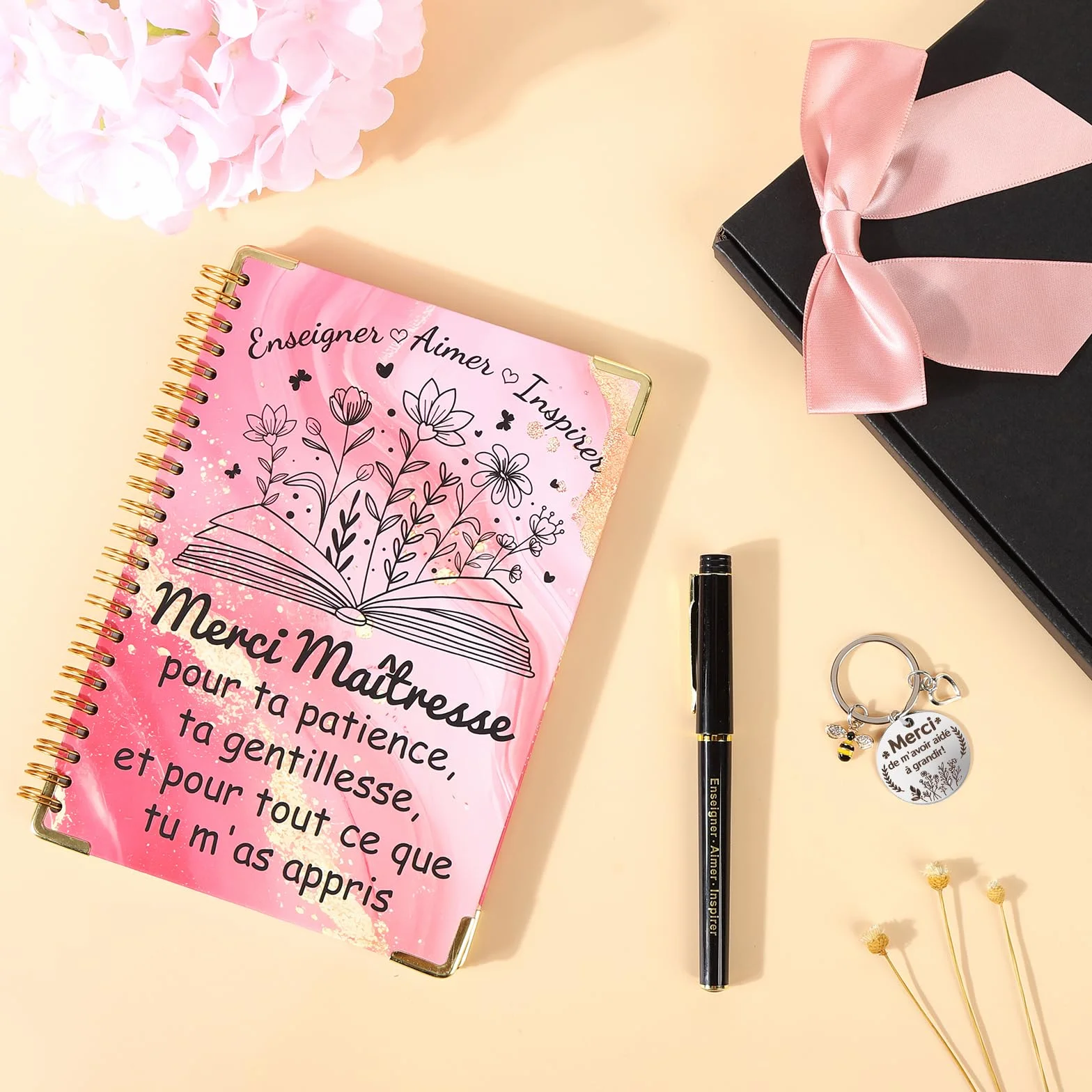 Echehi Merci Maîtresse Cadeau Avec Carnet A5 Stylo Porte-Clés Coffret Cadeau Maitresse d'École Fin d'Année