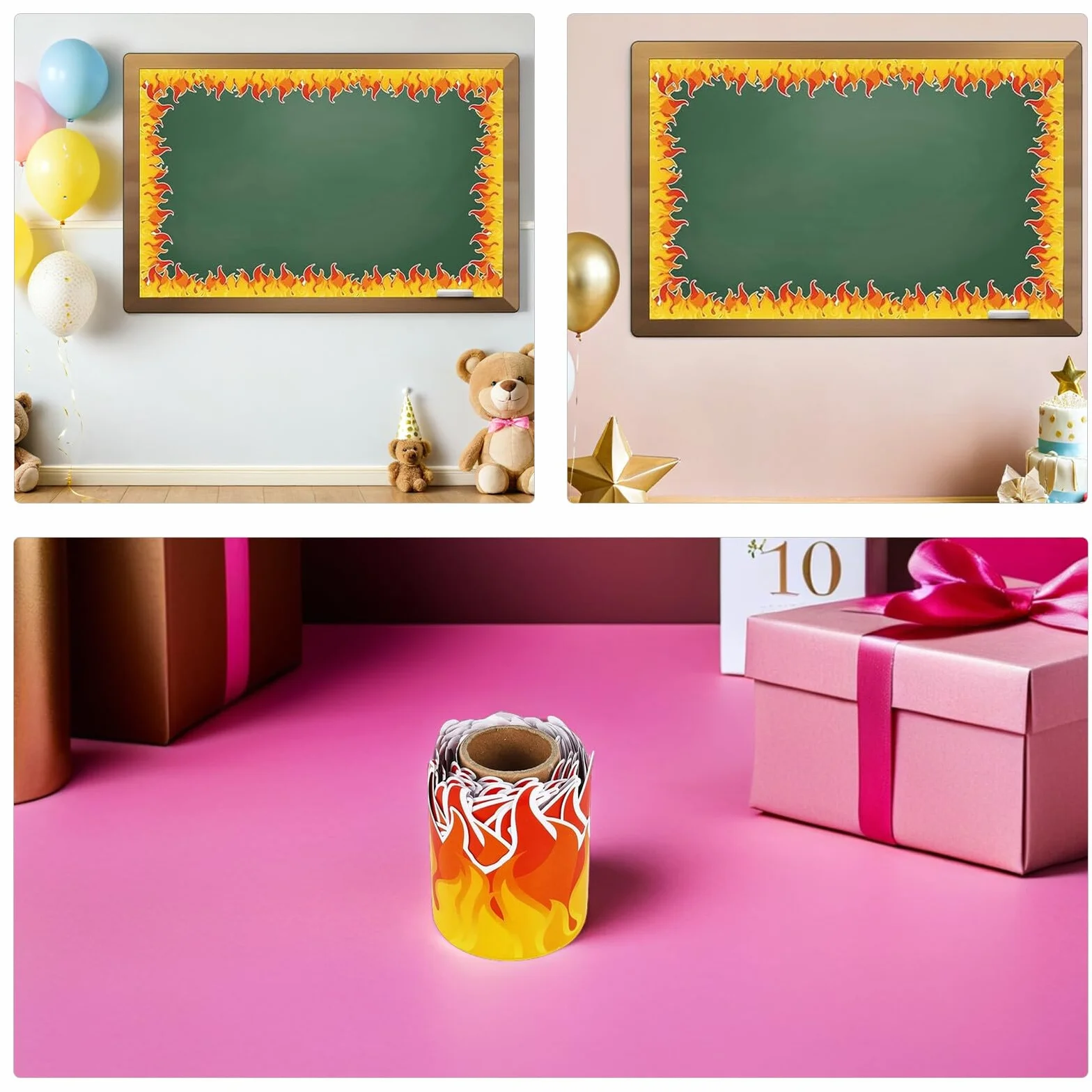 ABOOFAN Autocollants de Bordure pour Tableau d'Affichage en Papier Rouge et Orange 7,5 cm x 10 m
