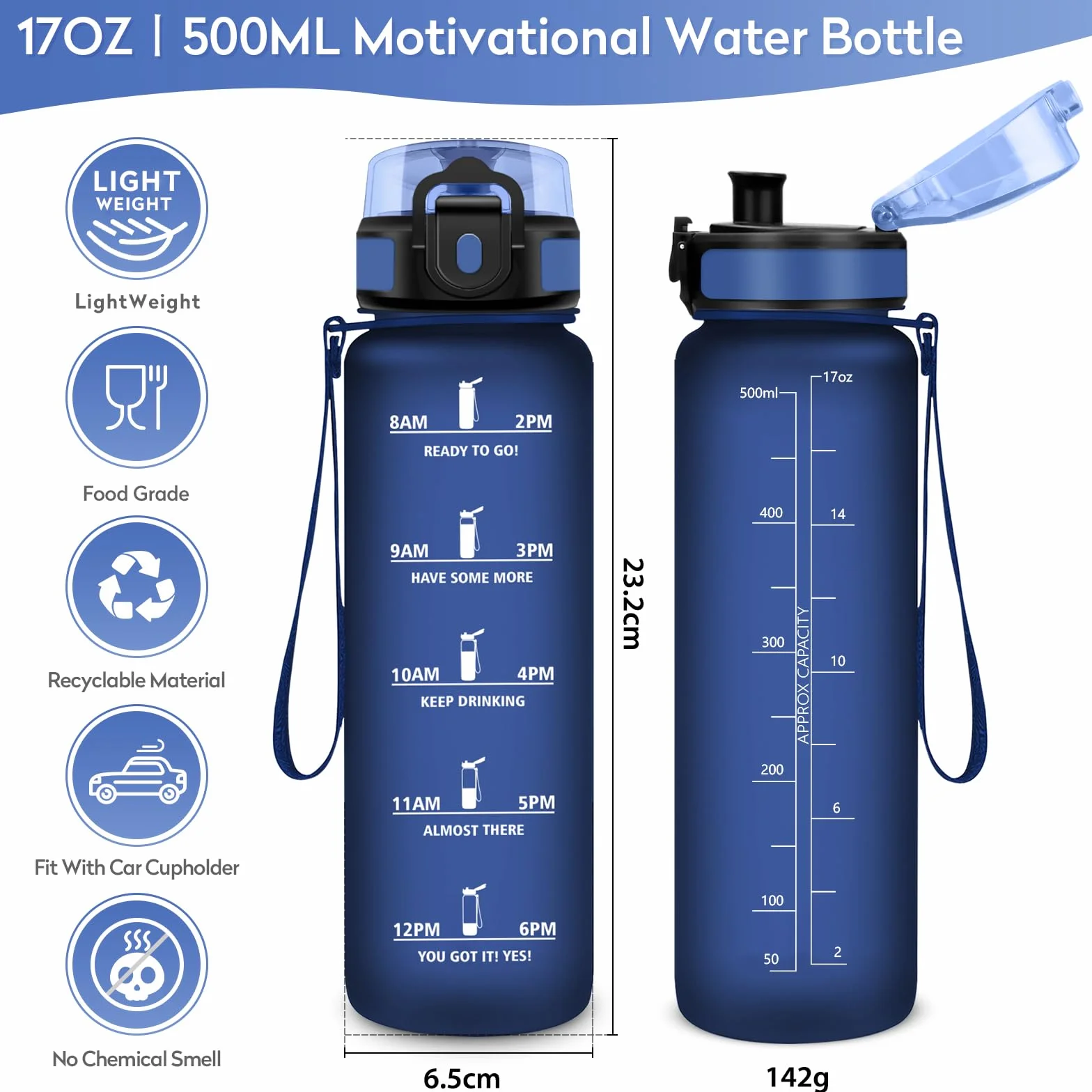 KollyKolla Gourde Enfant 500ml avec Filtre sans BPA, Bouteille d'eau Étanche Sport avec Marqueur de Temps