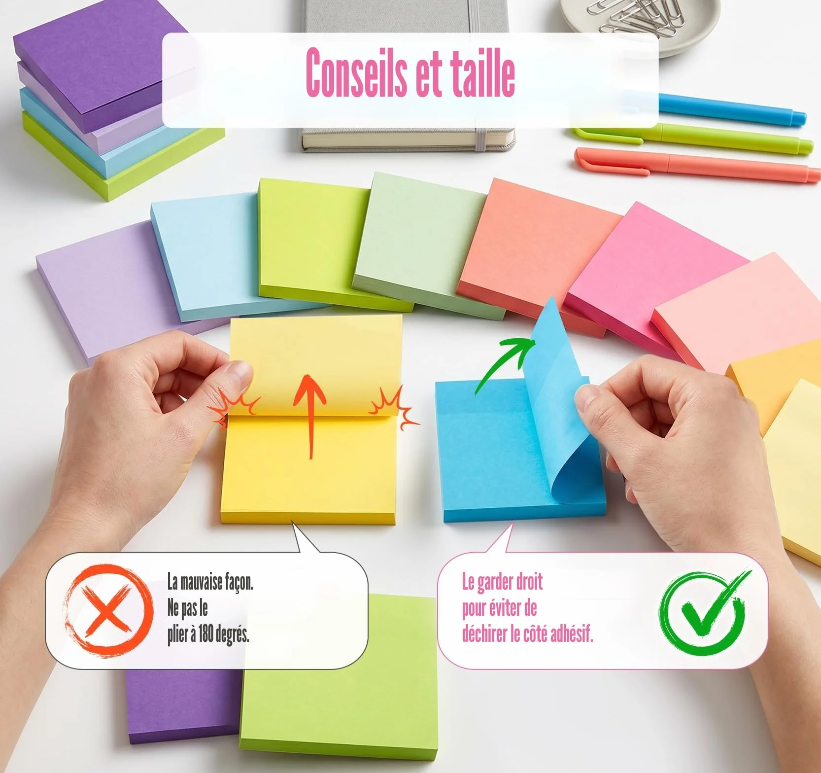 Agoer 1200 Feuillets Notes Super Sticky Notes, 50 x 38mm, 12 Couleurs, 12 Blocs, Mini Notes Adhésives Réutilisables pour Bureau