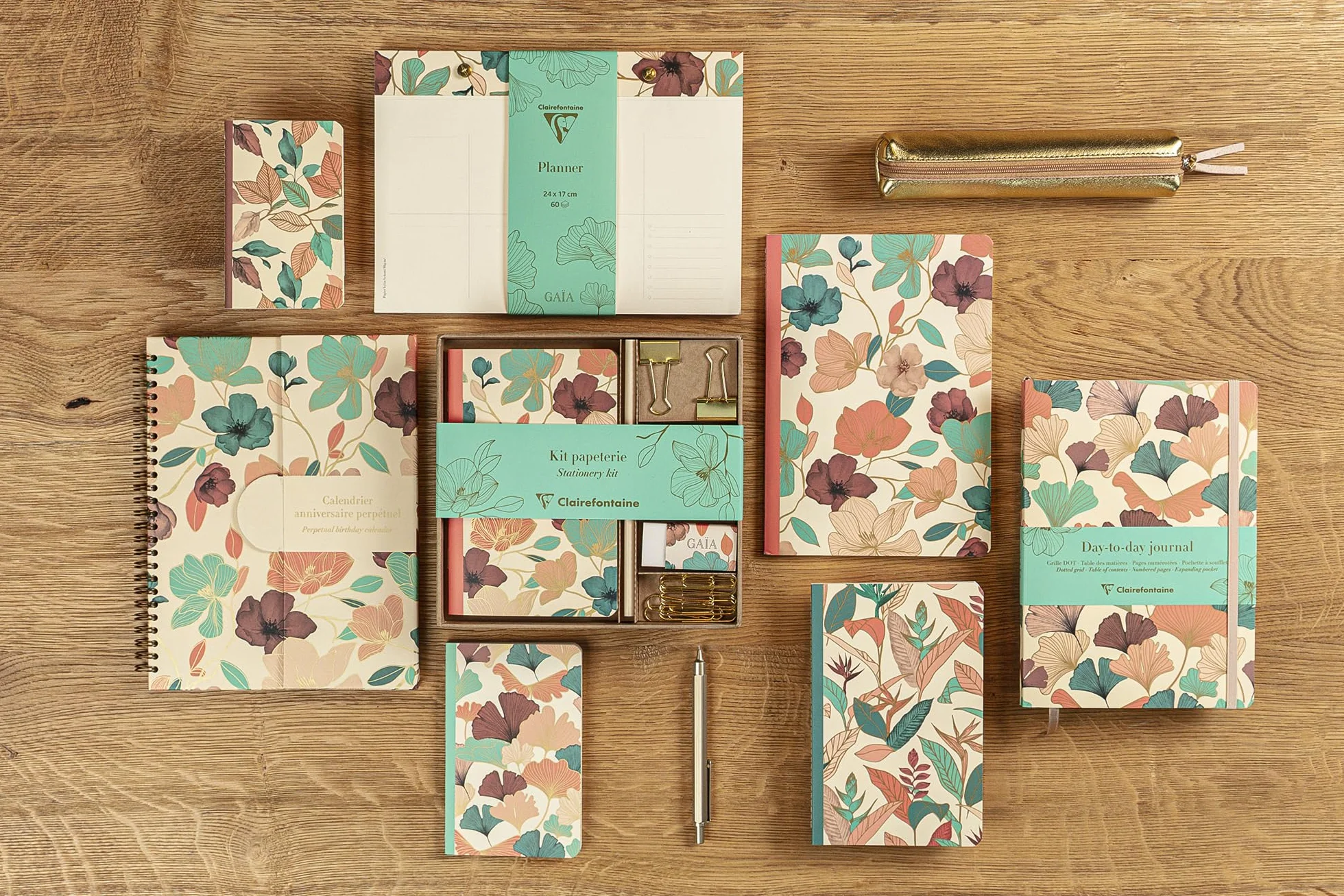 Clairefontaine Kit de Papeterie Gaïa beige Carnet 11x17 cm 64 Pages Lignées