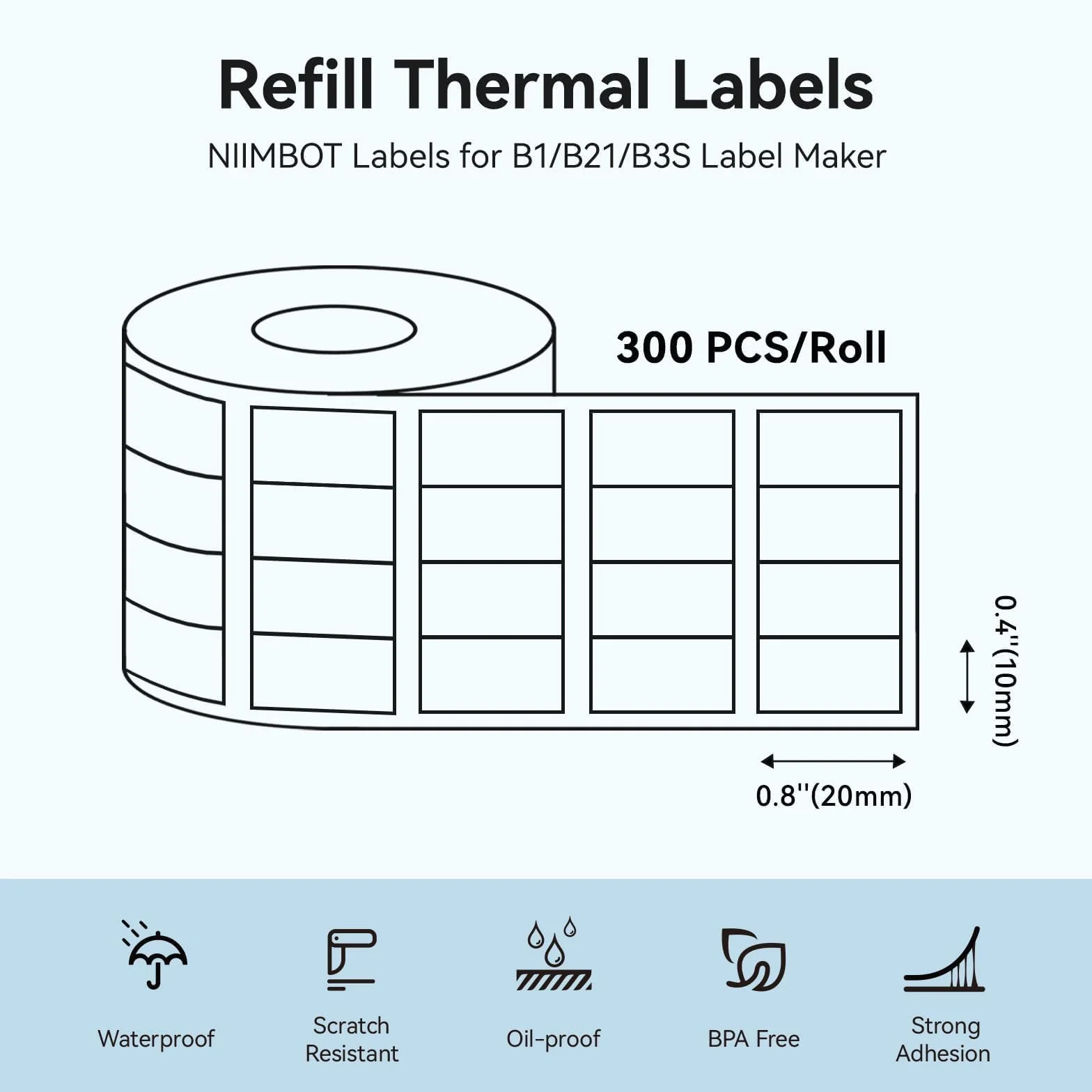 NIIMBOT Étiquettes de Recharge pour B1/B21/B3S, Autocollants Thermiques 10x20mm Blanc (4 Rouleaux)