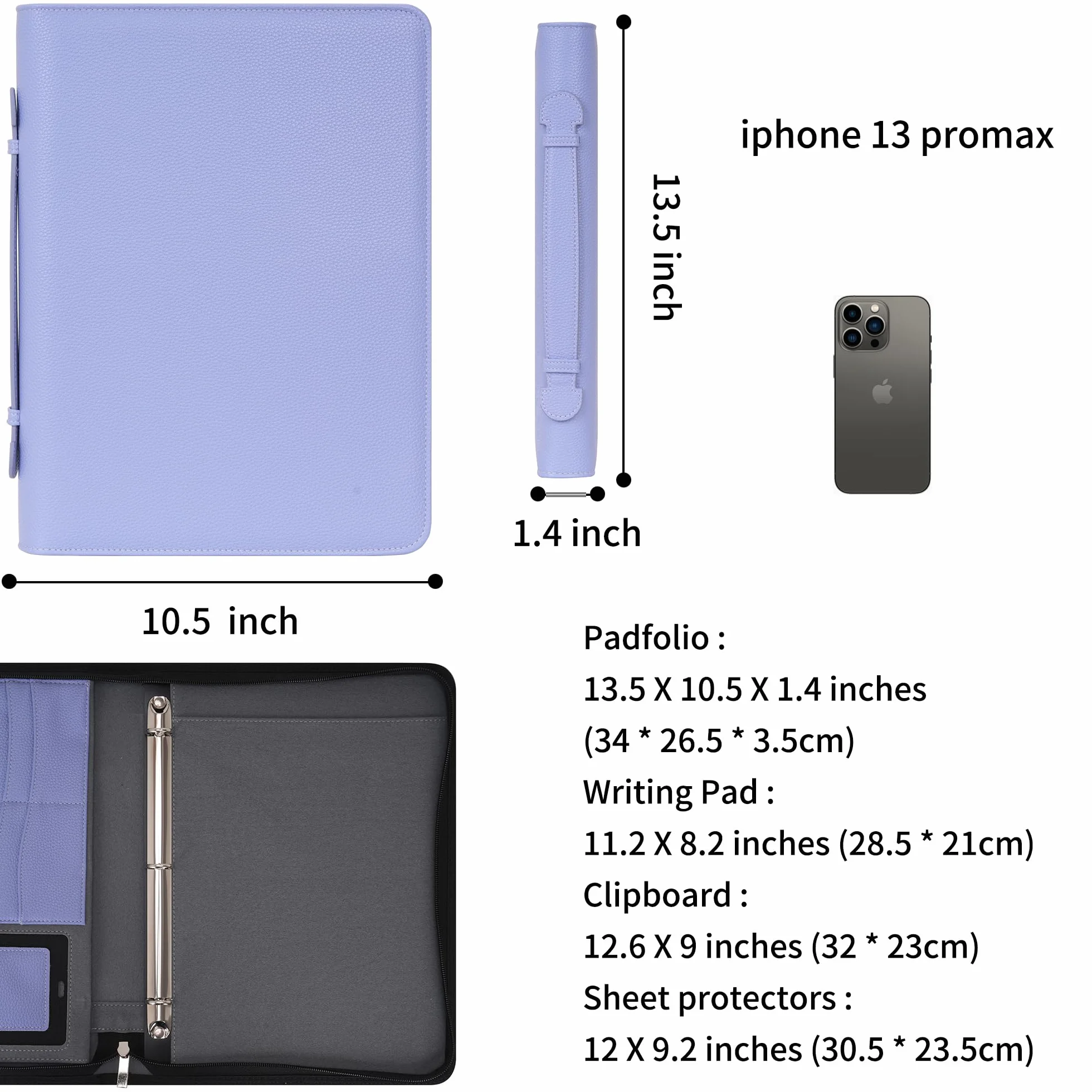 Wonderpool Porte-documents A4 à fermeture éclair classeur 3 anneaux Padfolio violet