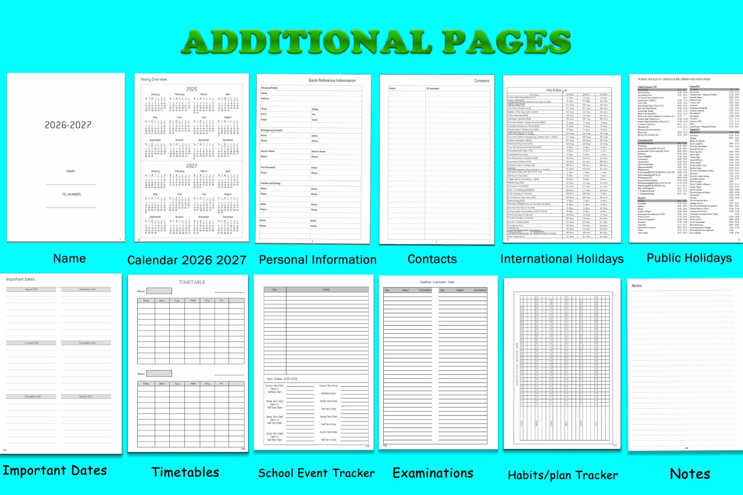 Agenda semainier 2026-2027 A5 6 trous 1 semaine sur 2 pages 100 g/m² recharge calendrier 153 x 21 mm