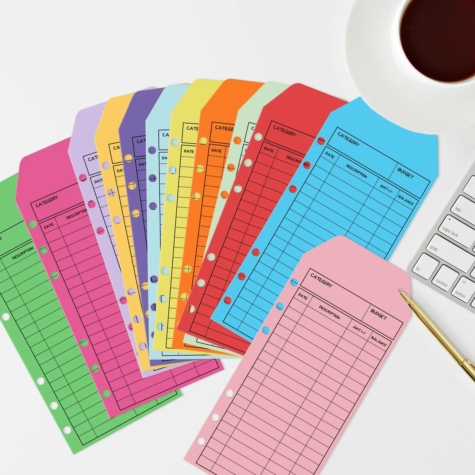Enveloppes budgétaires à 6 trous pour espèces, colorées, classeur budgétaire, système d'économie, suivi mensuel et hebdomadaire, feuilles de planification
