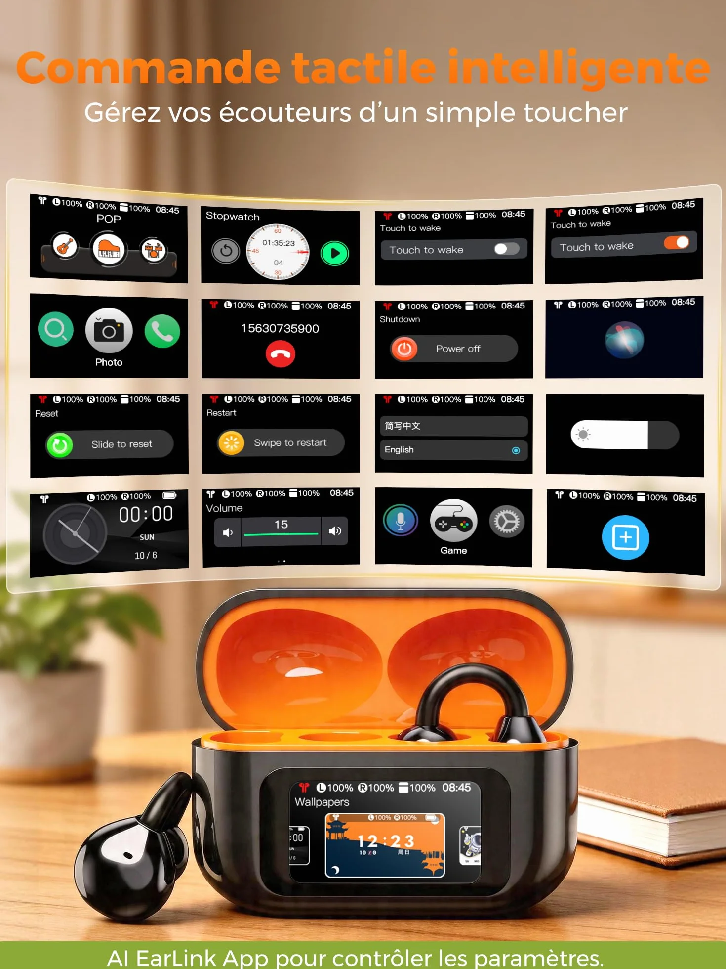 Écouteur Traducteur Vocal Instantané AI 3-En-1 LCD Touchscreen 30H 159 Langues 7 Modes Traduction
