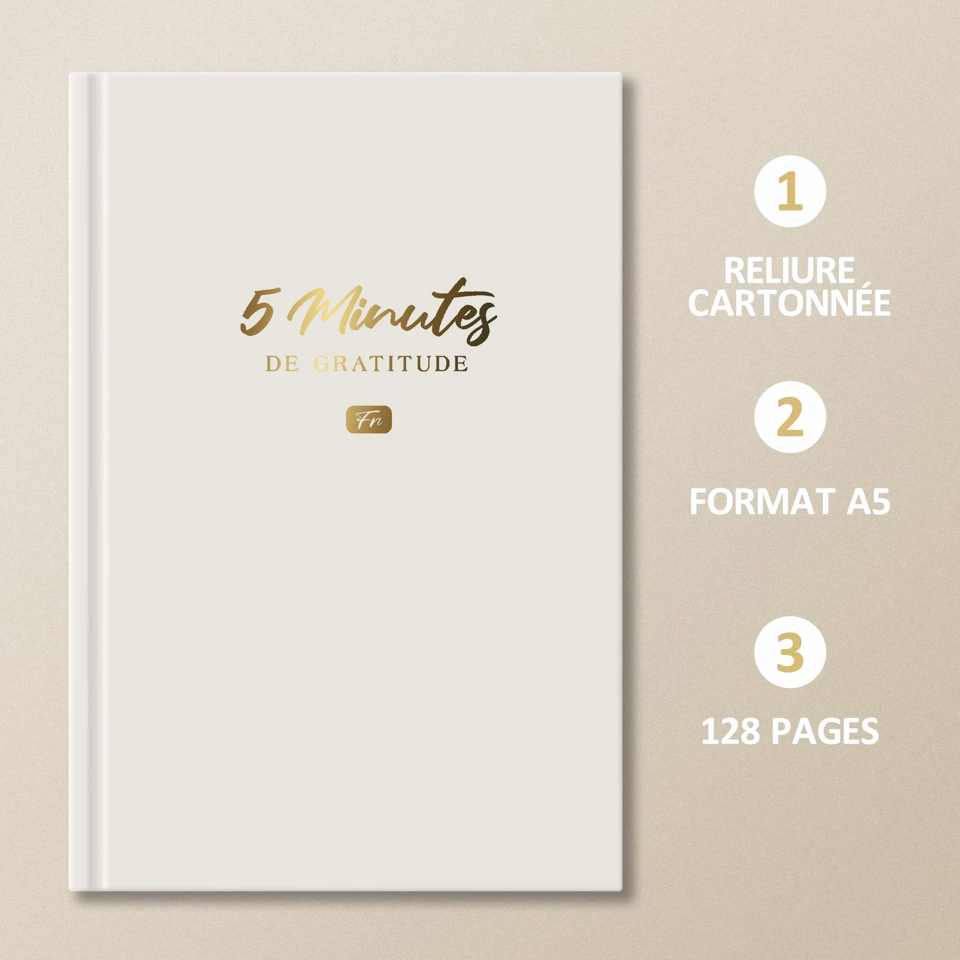 BIROYAL A5 Journal de Gratitude Pleine Conscience 128 Pages Couverture Rigide Beige