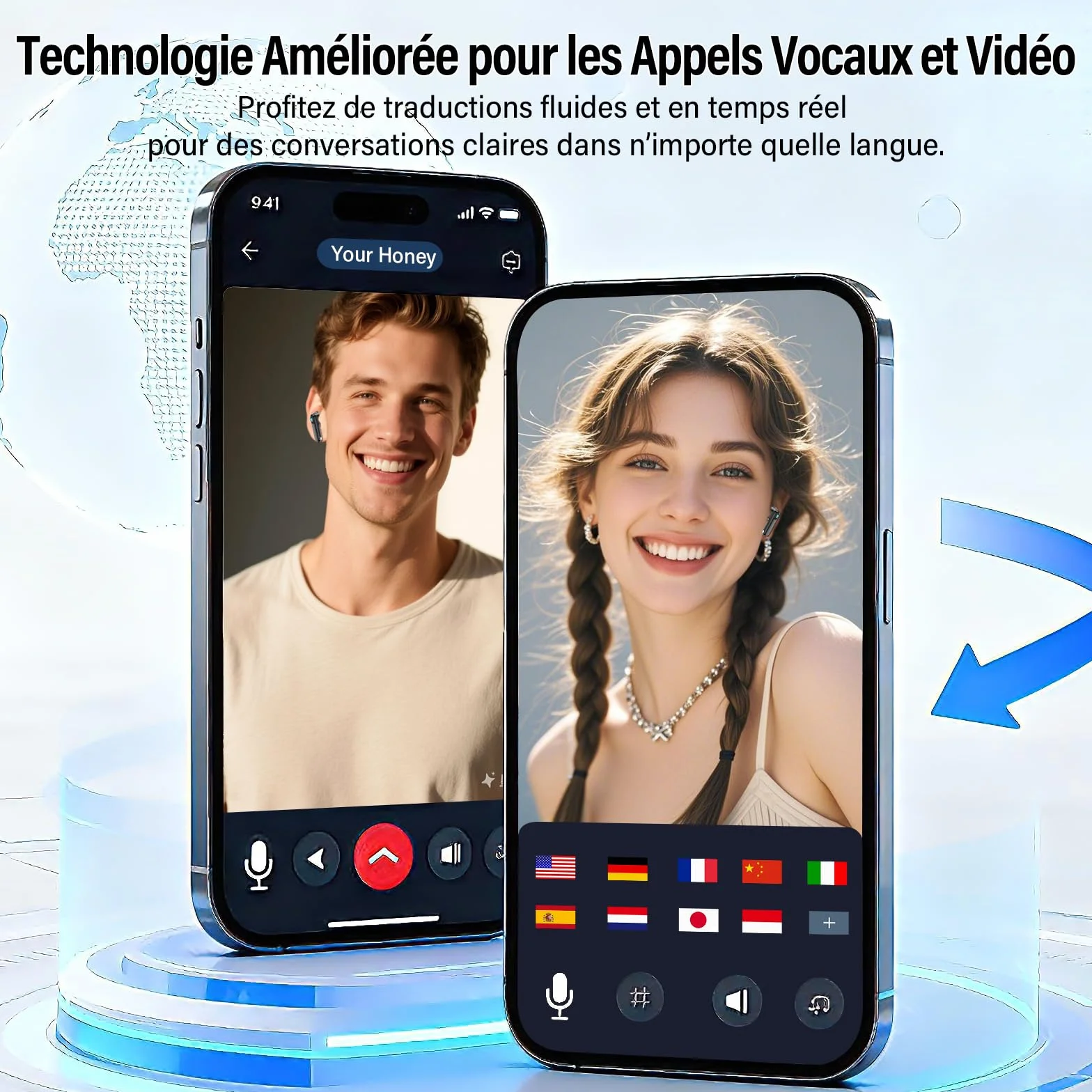 AI Écouteur Traducteur Instantané 164 Langues, ANC/ENC Réduction du Bruit, IPX7 Étanche, 48H Autonomie