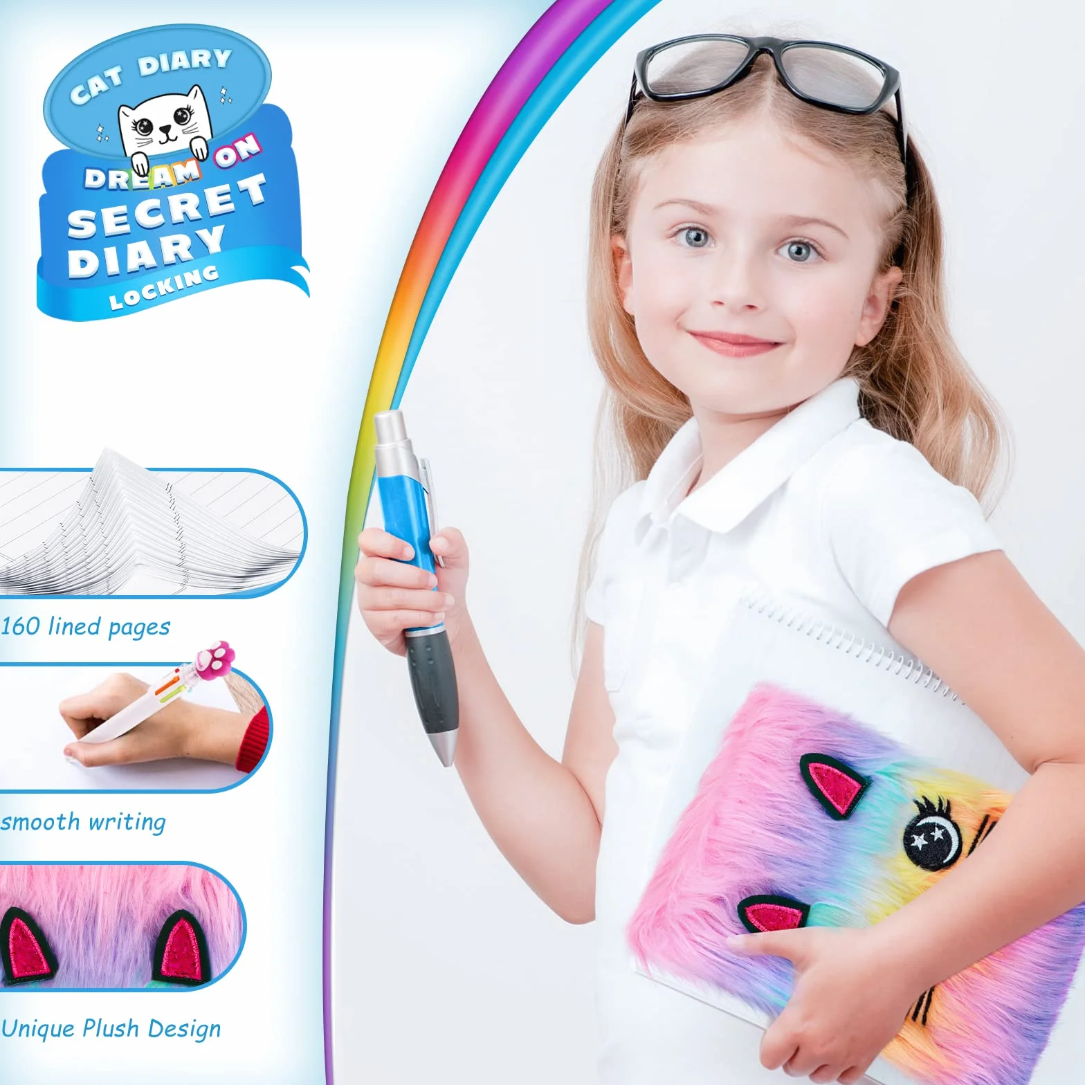 Journal Intime Fille A5 160 Pages Carnet Secret avec Clé et Cadenas, Sac à Main, Stylo Multicolore, Cadeau Enfants 6-9 Ans