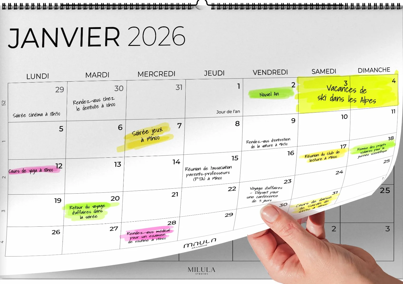 Calendrier Mural 2026 A4 Planificateur Annuel Mensuel Vue Mensuelle Maison Bureau