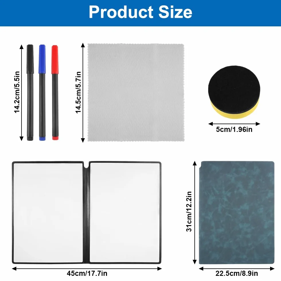 Tableau Blanc Effaçable Portable A4 31cm×22.5cm avec Accessoires Bleu