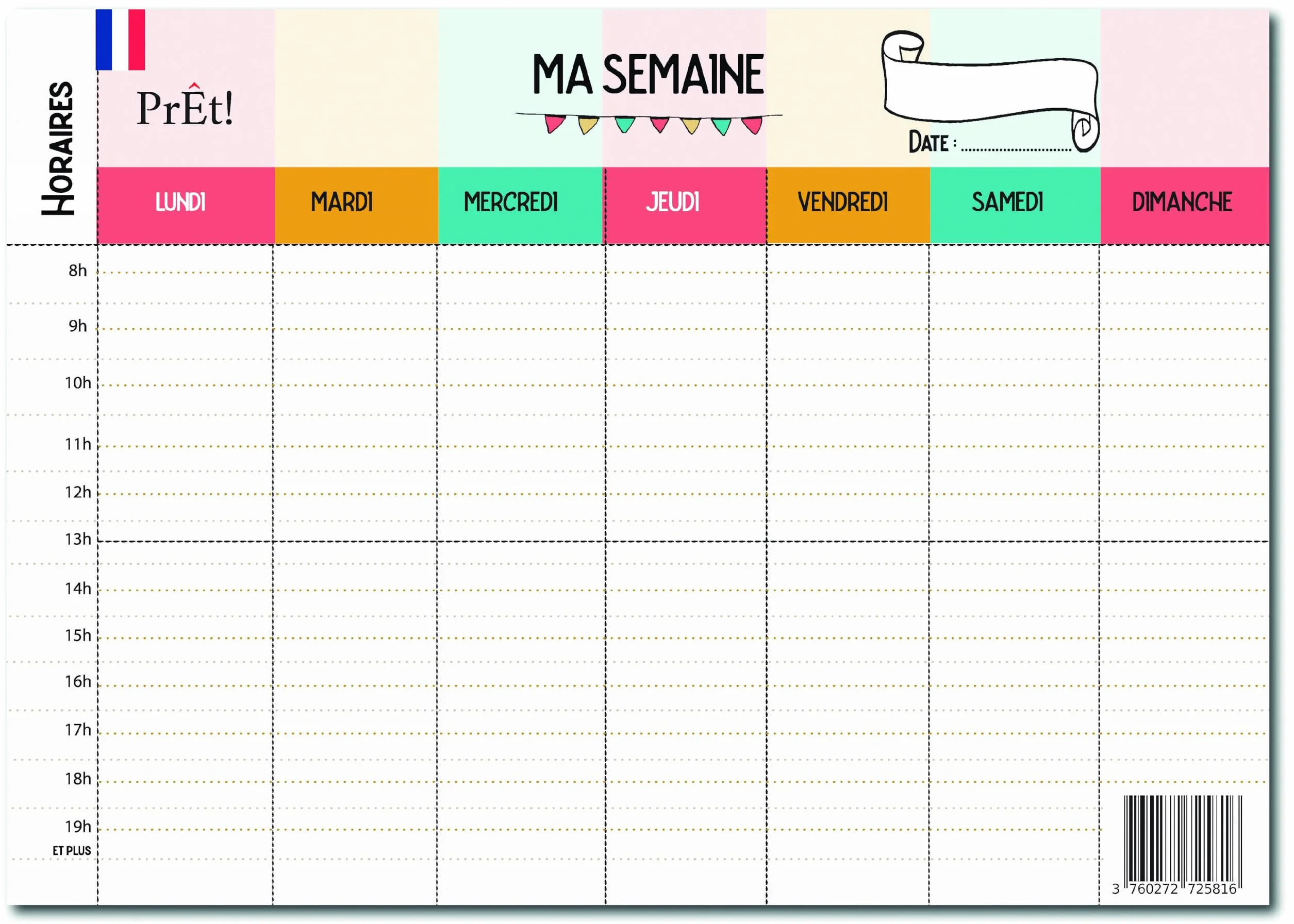 Emploi du Temps Scolaire Semainier Famille A3 | Tableau Hebdomadaire Mural à Compléter | Organisation Enfants Parents Recto-Verso