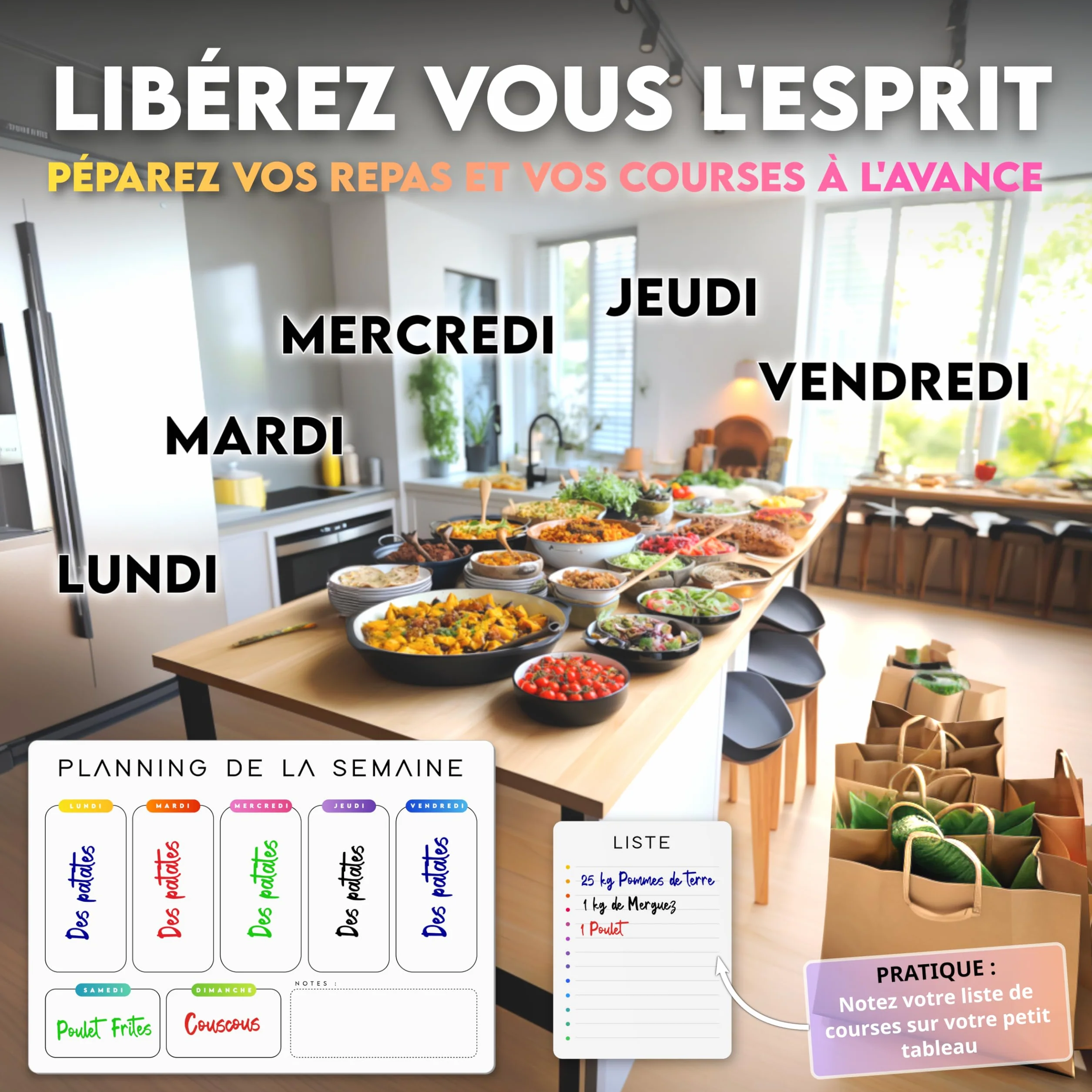 Calendrier Magnétique Frigo Blanc x3 Planificateur Hebdomadaire Mensuel Mémo Aimanté Planning Semaine Tableau Magnétique Organisateur Familial