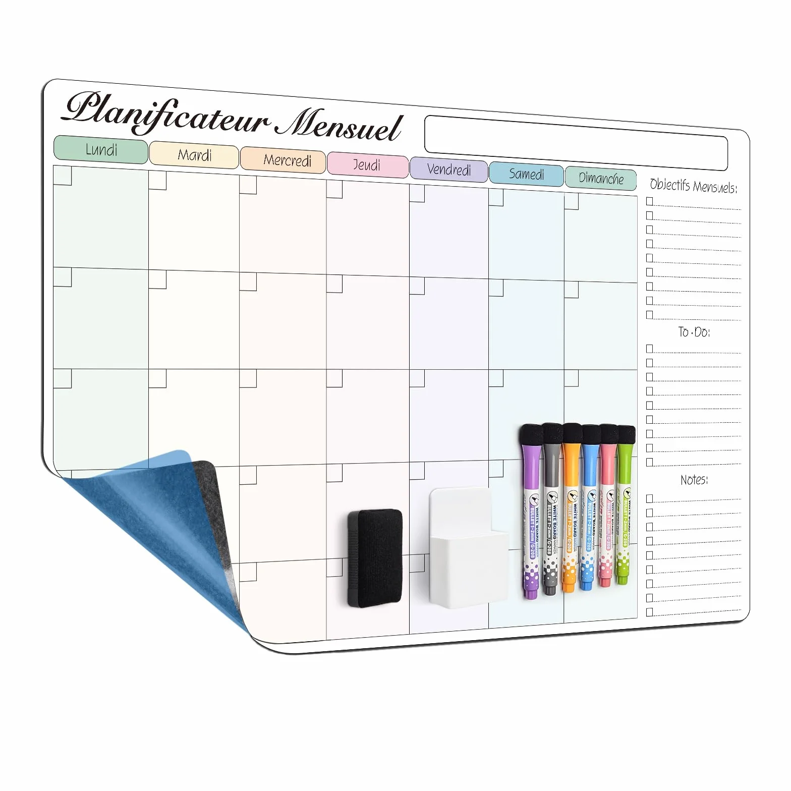 MCCORL Calendrier Adhésif Tableau Blanc Planning Mural 60x40 cm, Planificateur Mensuel/Semainier Effaçable en Français