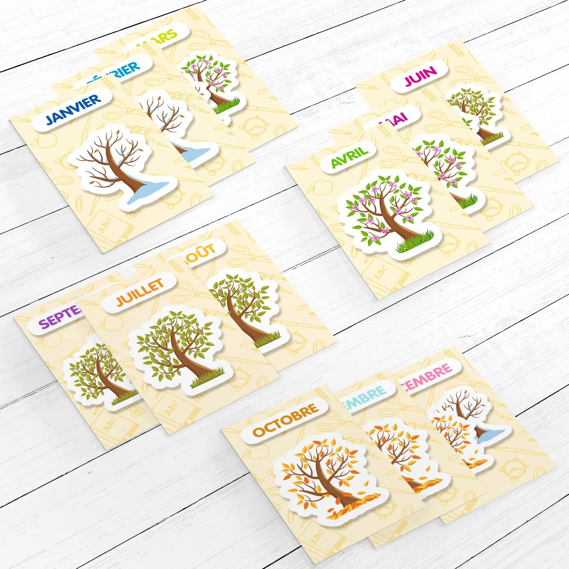 Calendrier pour Enfant Jeux Educatif Apprendre les Jours Mois Saisons Temps Onglets Illustrations Français