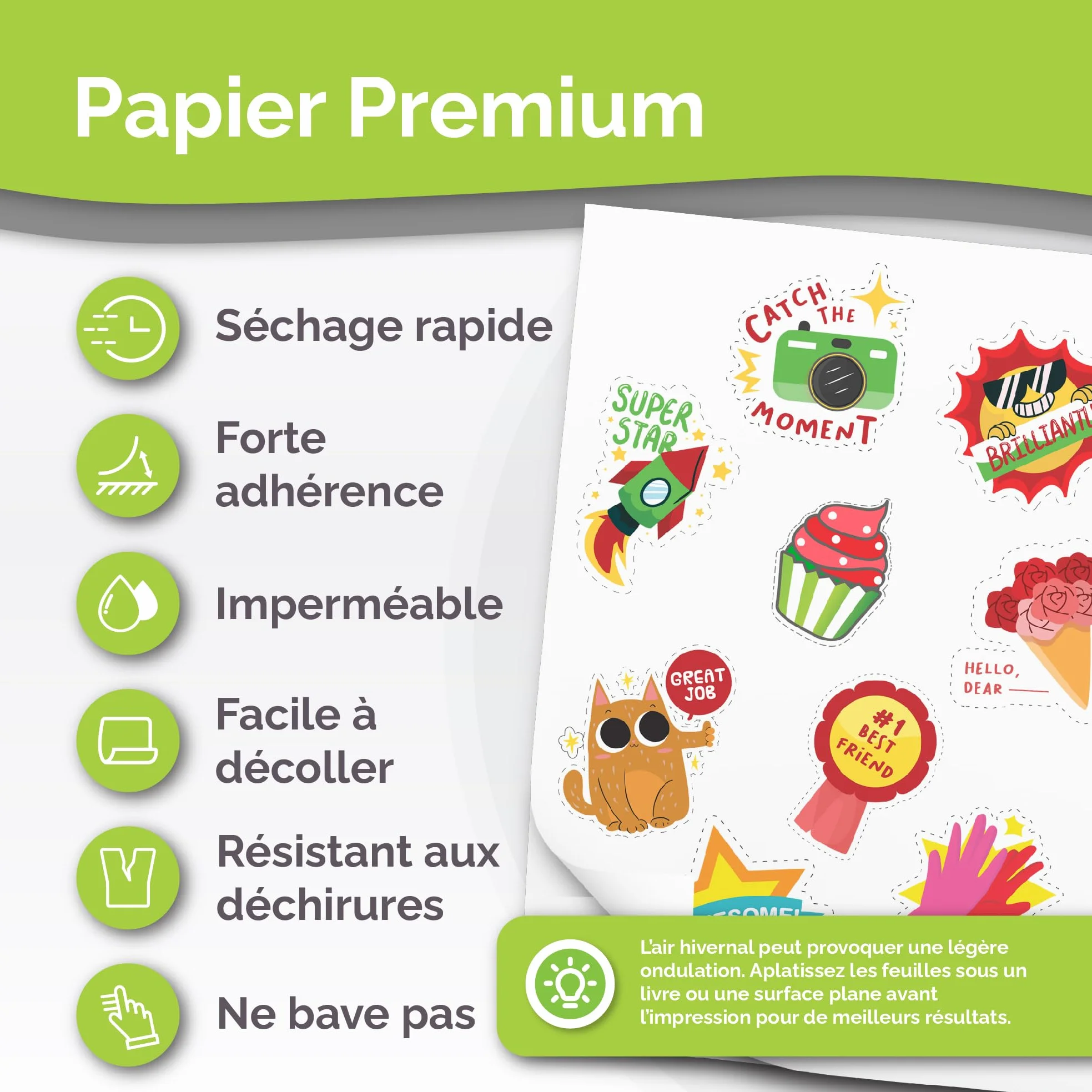 Papier autocollant vinyle imprimable blanc mat résistant à l'eau Lot de 34 feuilles