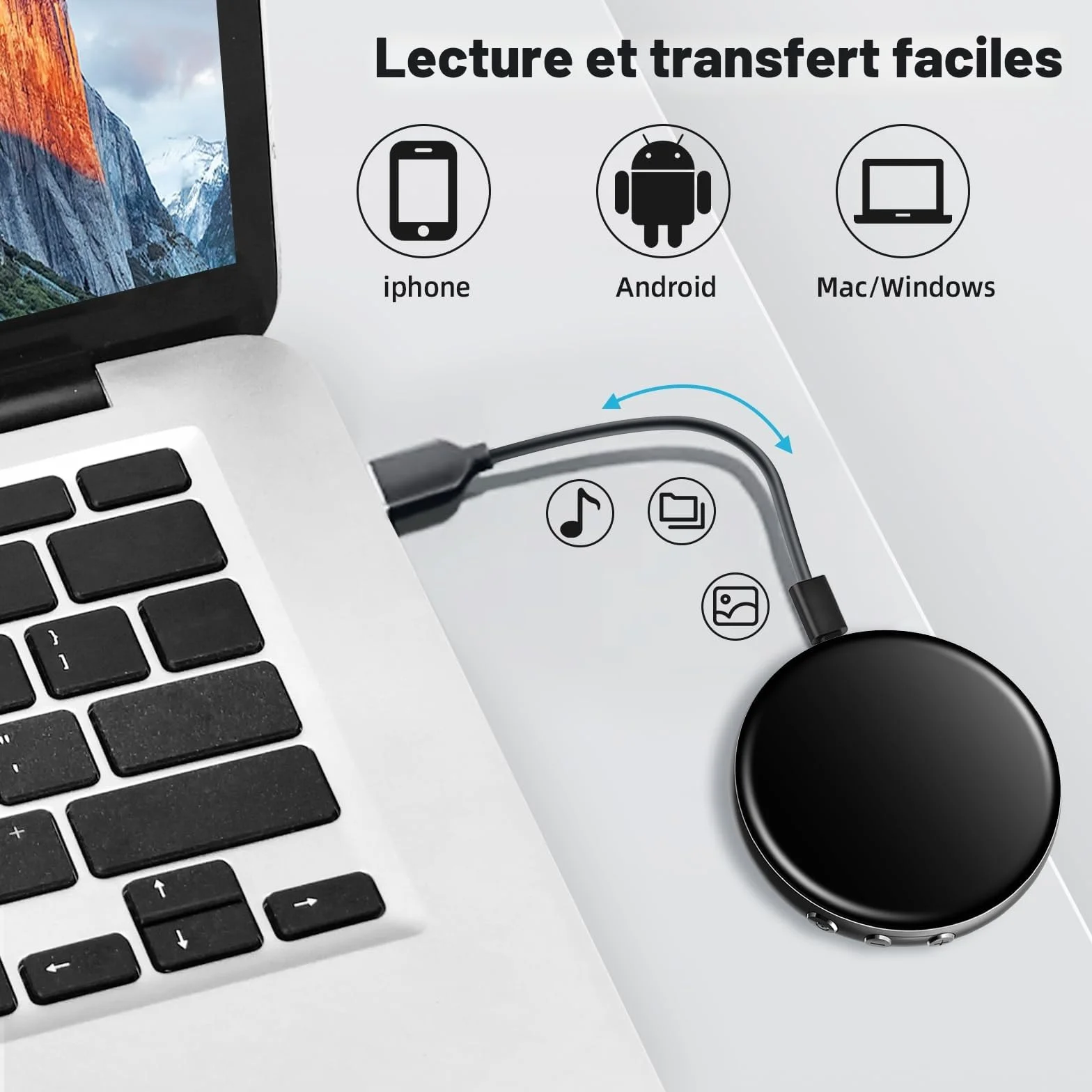 Enregistreur Vocal 64 Go Rechargeable USB avec Activation Vocale - Mini Dictaphone