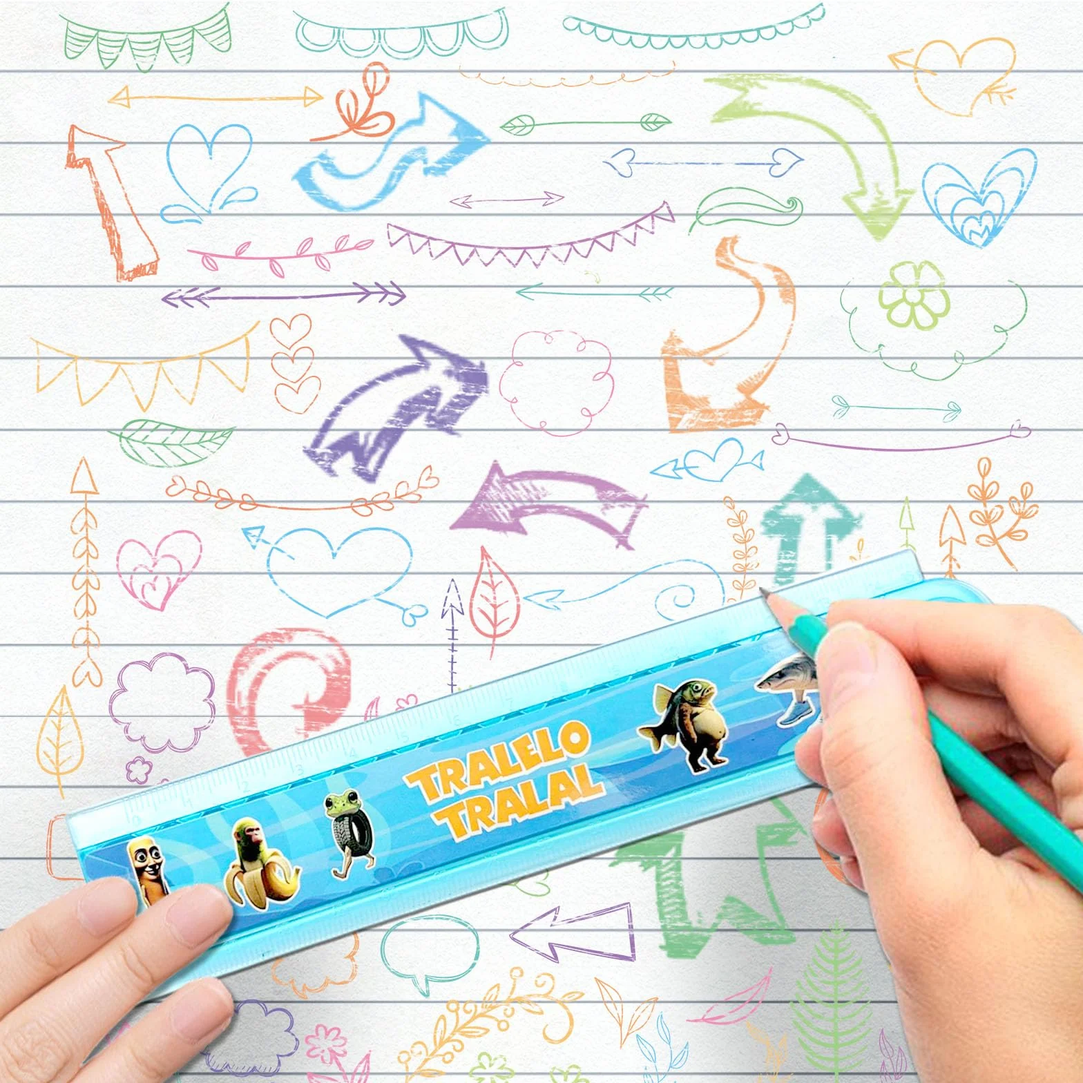 Ensemble De Papeterie Brainrot, Crayons, Gomme, Règle, Taille Crayon, 21x12x2cm