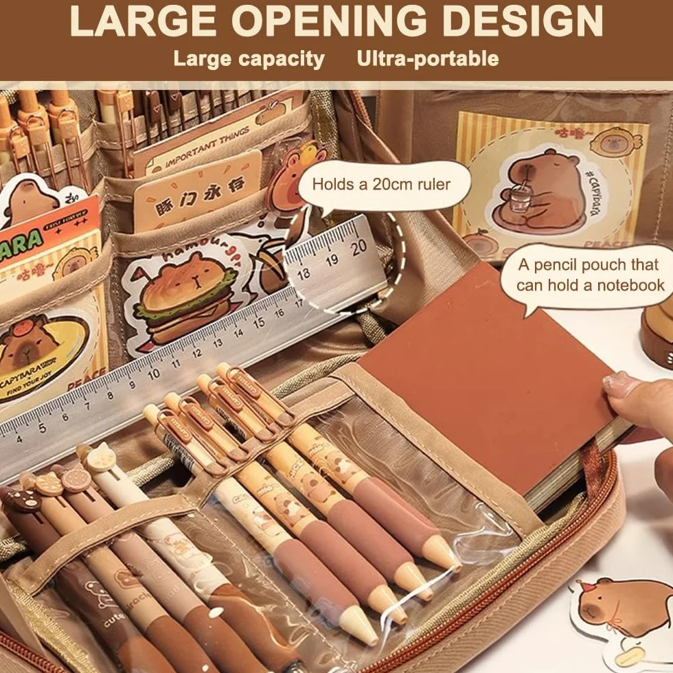 Set de Papeterie Capybara avec Trousse à Crayons et Compartiments pour Enfants