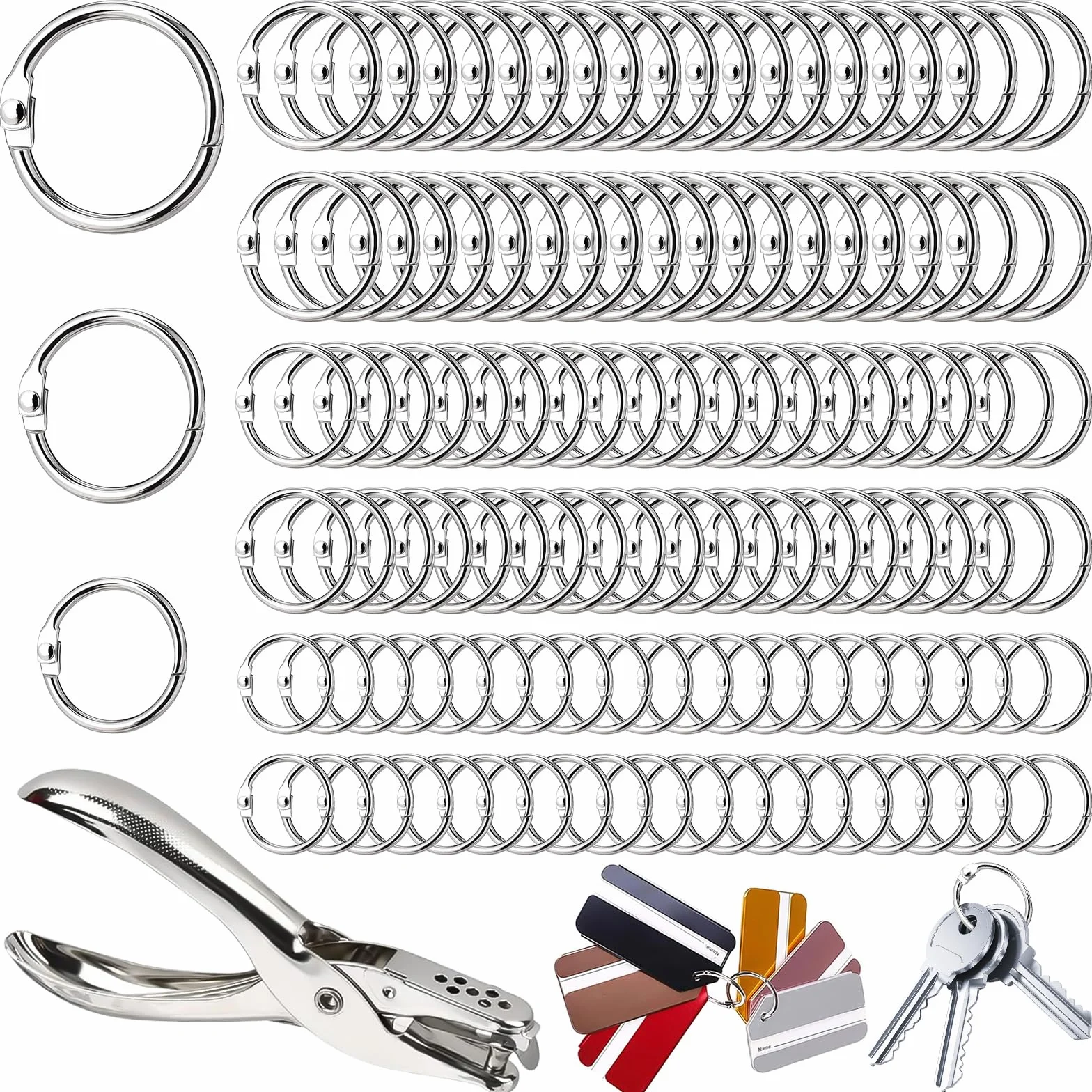 Anneaux de Reliure en Metal 15/20/25mm avec Perforeuse pour Cahier Scrapbooking Classeur