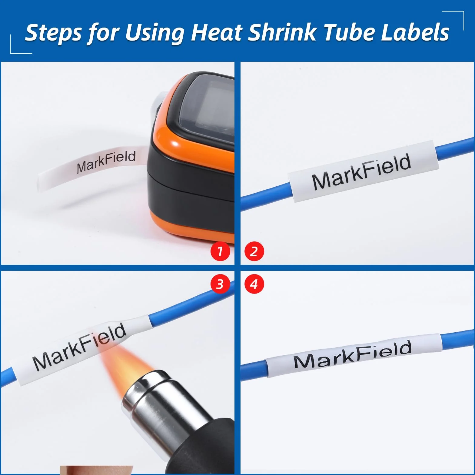 MarkField Gaine Thermo-Rétractable HSe-231 11.7mm Noir sur Blanc Compatible Brother P-touch