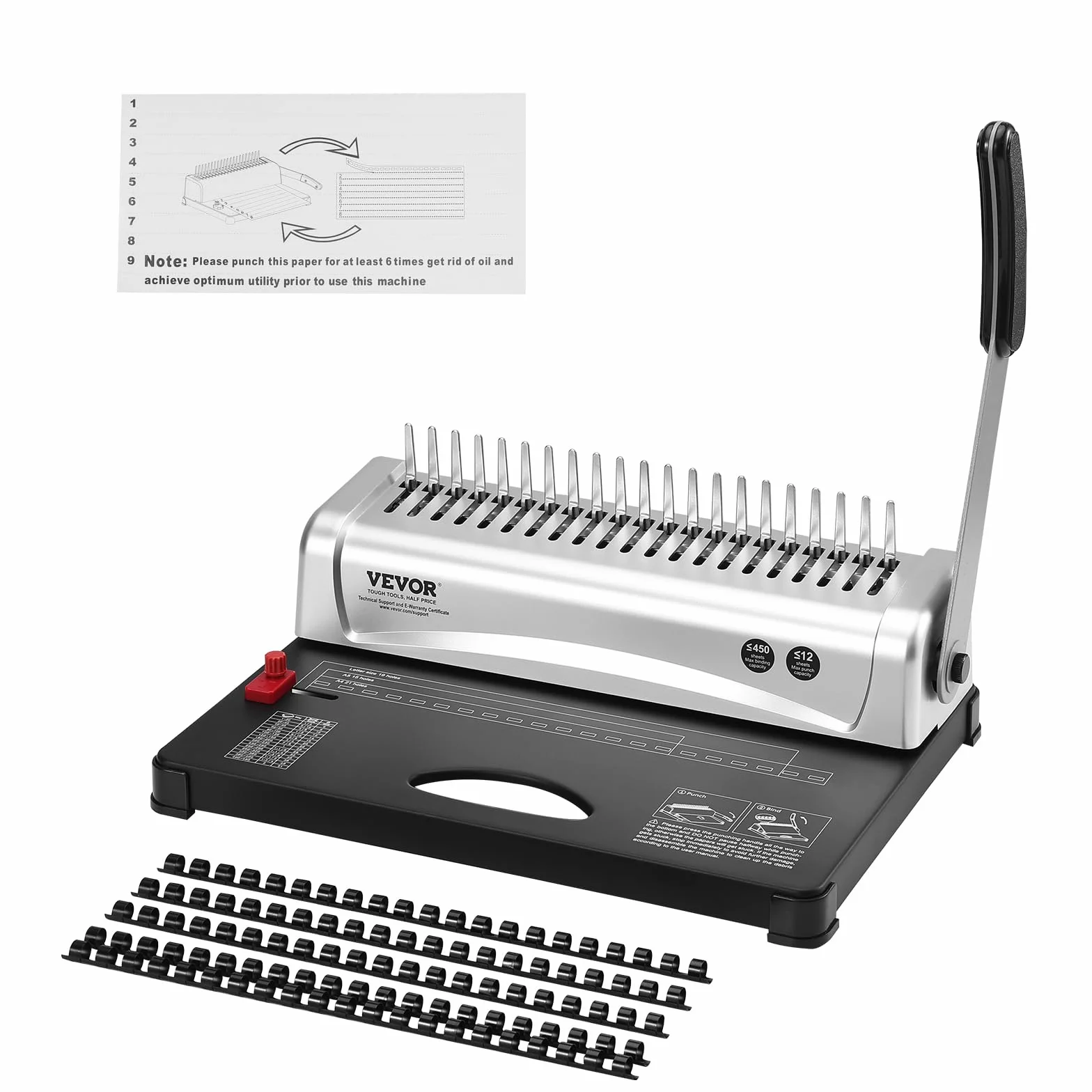 VEVOR Machine à relier à peigne 21 trous 450 feuilles 3/8'' pour A4 A5 lettre