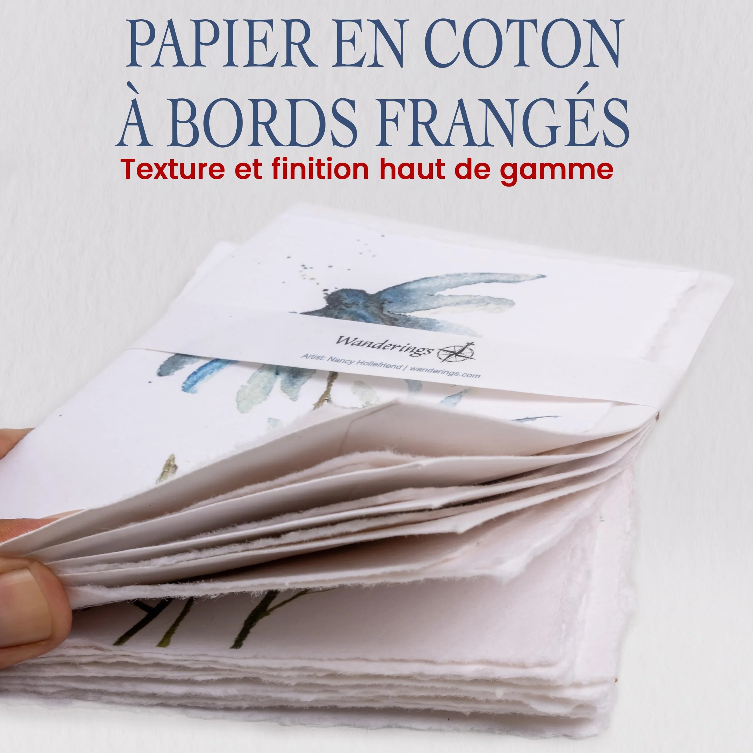 WANDERINGS Cartes de Vœux Vierges Artisanales 300 GSM 13x18 cm 20 Cartes avec Enveloppes Motifs Floraux