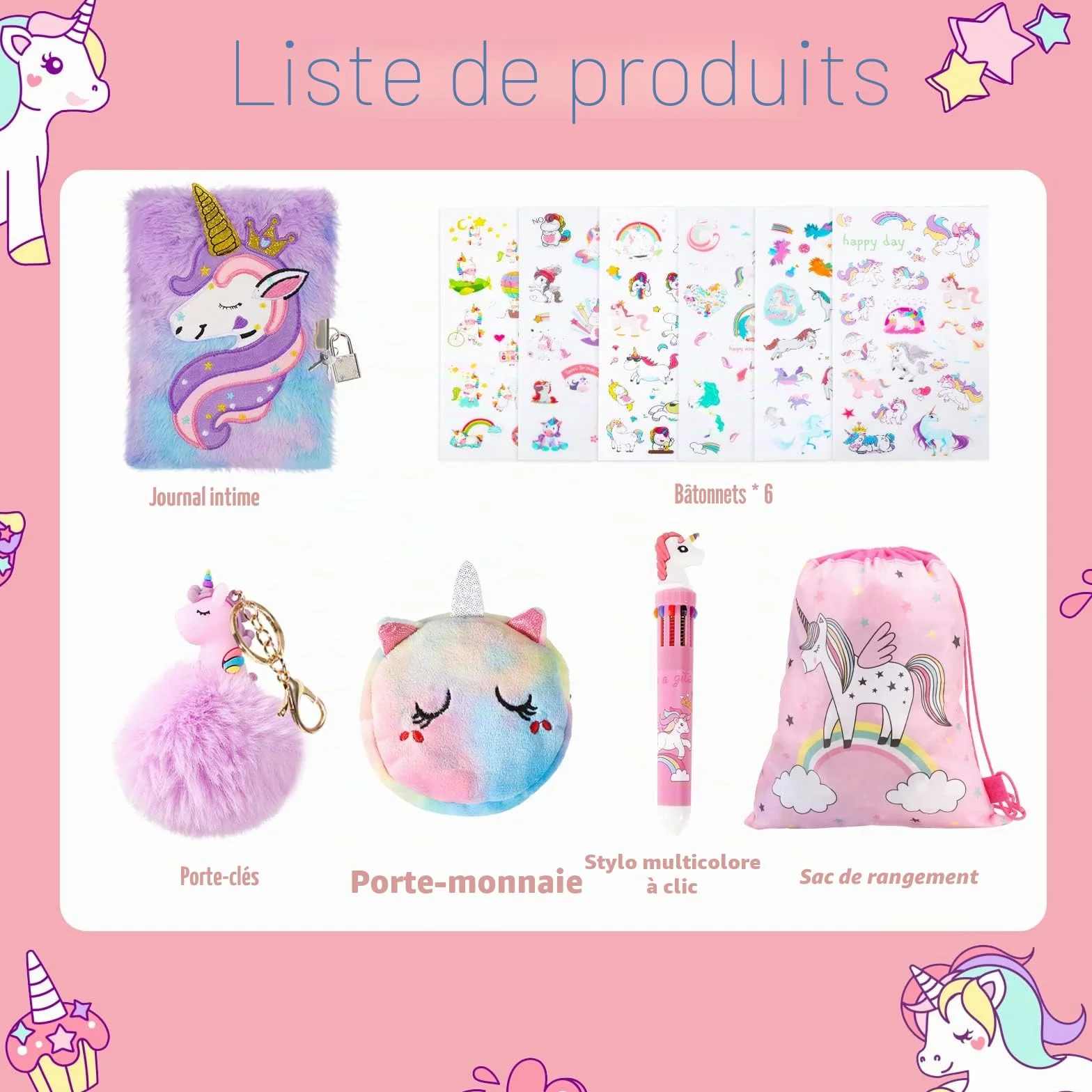 Journal Intime Fille 6 Pièces Carnet Secret Licorne Enfant avec Cadenas et Clé A5 160 Pages