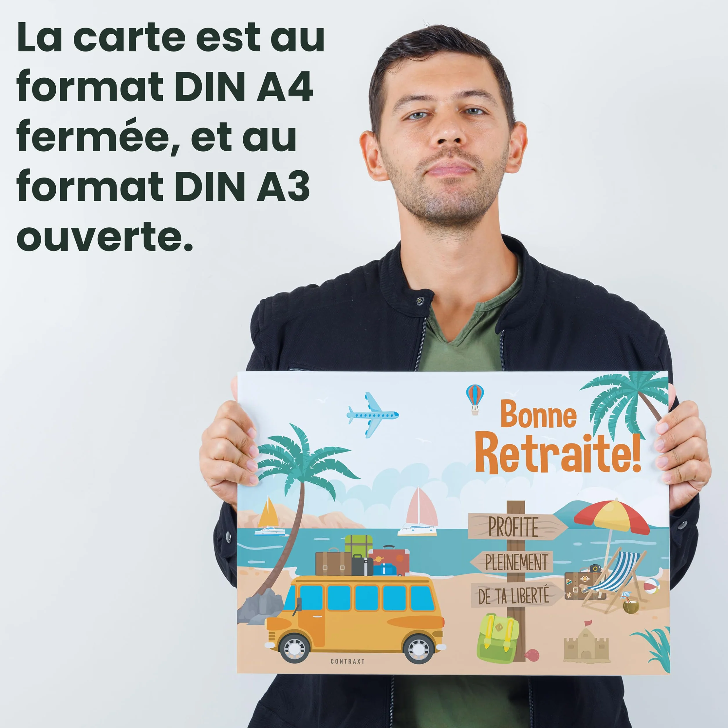 CONTRAXT Carte Joyeuse Retraite 42x30 cm Grande carte de signatures Cadeau original pour collègues