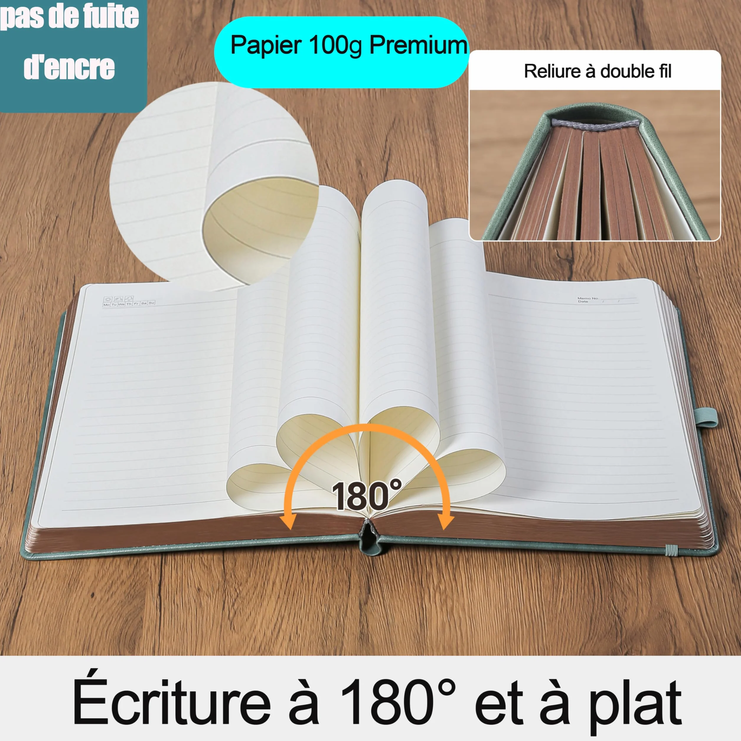 Carnet de Notes A5 Cuir PU 360 Pages 100g/m² Ligné Gris Premium avec Stylo