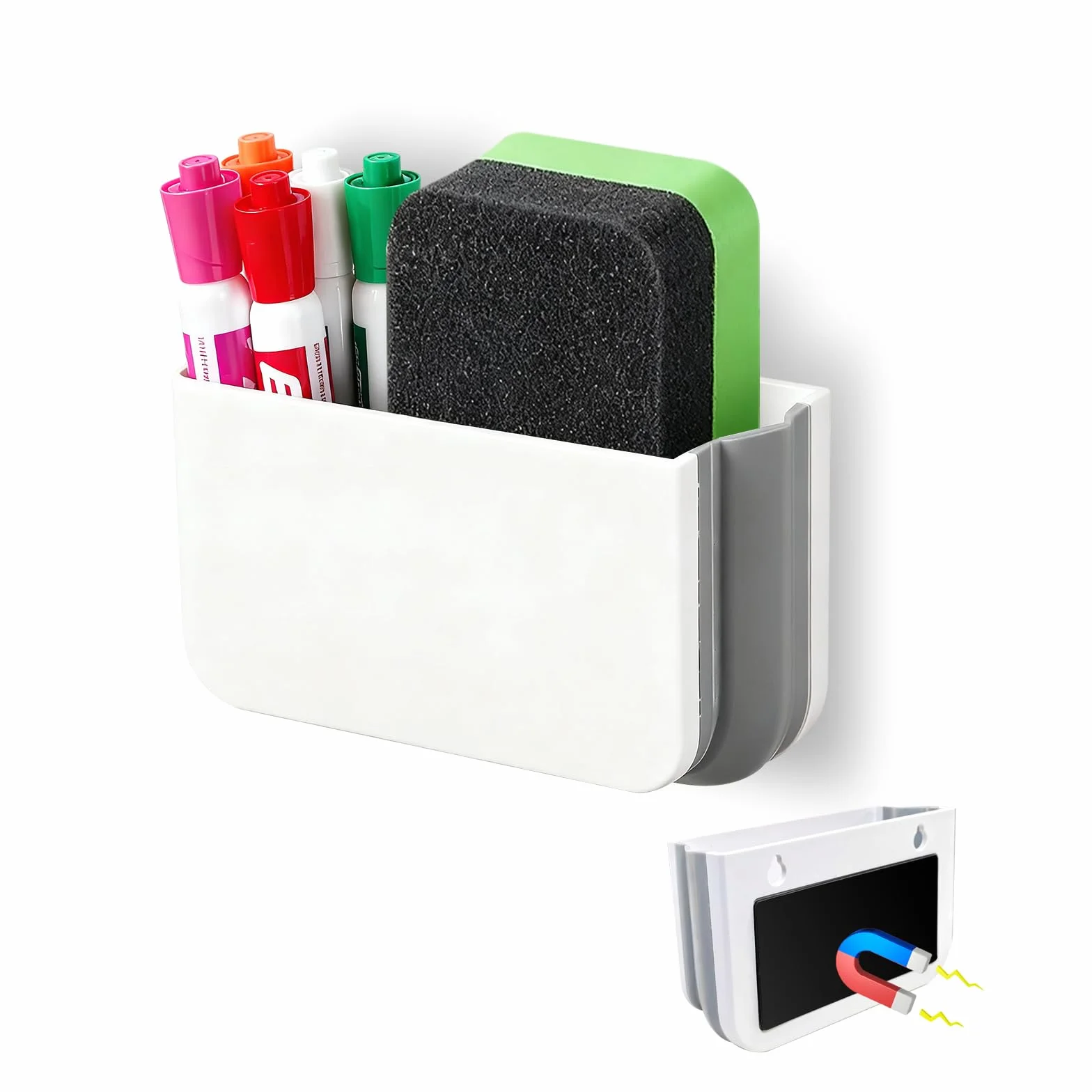 FRETONBA Porte-stylos Magnétique Pliable, Porte Marqueur Magnétique, Blanc