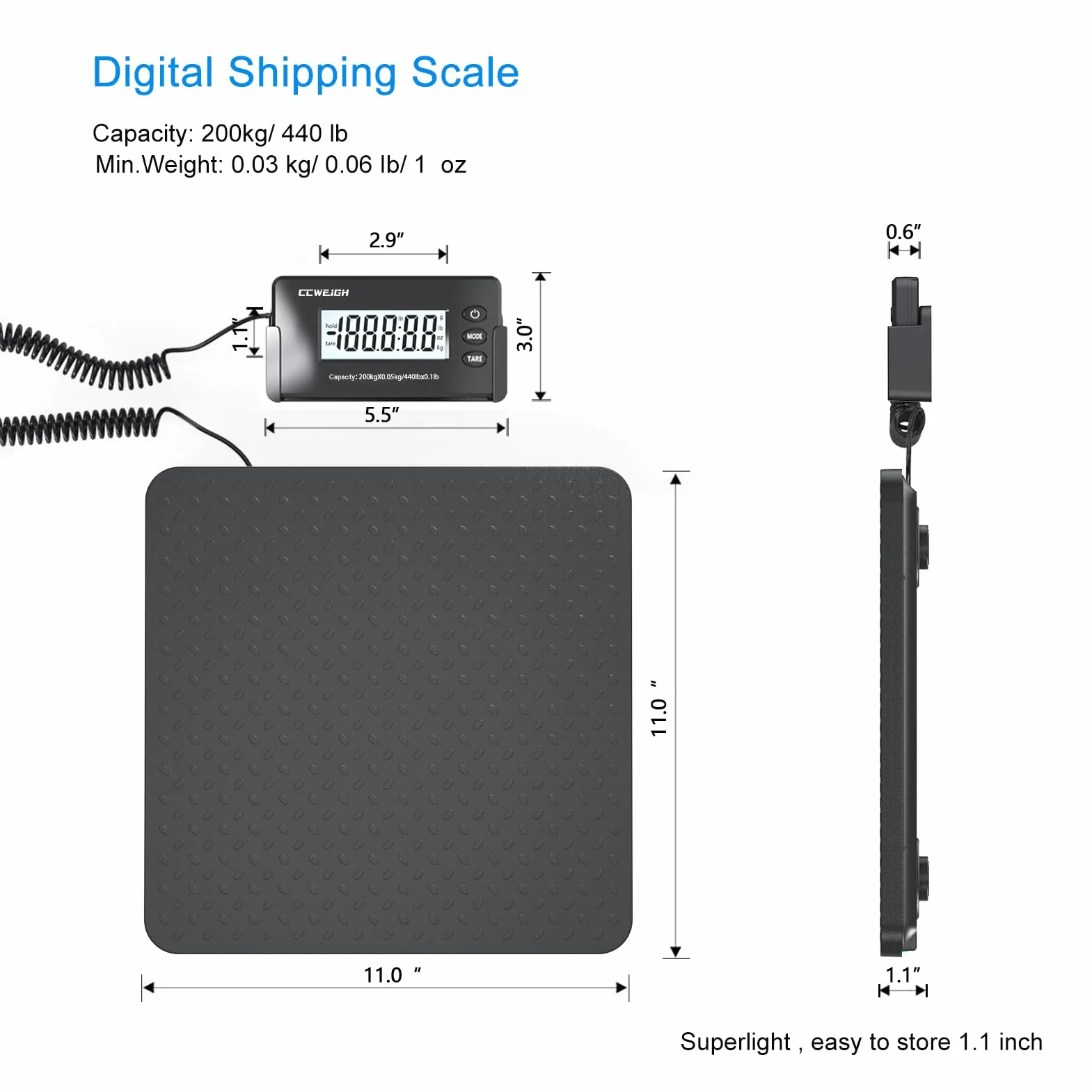 Shipping Scales 440lbs x 1oz Postal Scale ABS Large Platform for Packages Small Business