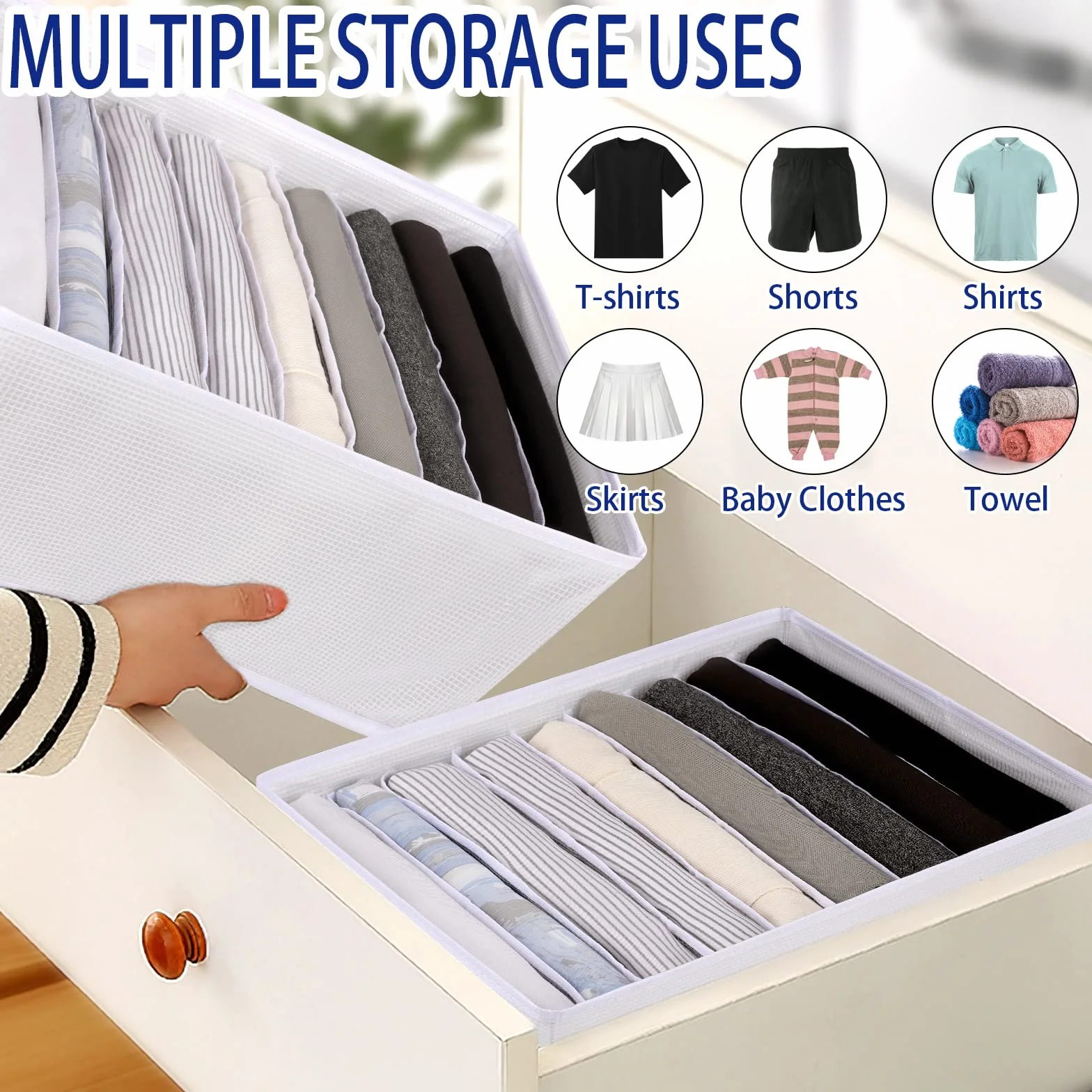 Boîte de Rangement Vêtements 9 Grilles Armoire Organisateur Pliable 2PCS Blanche Neige