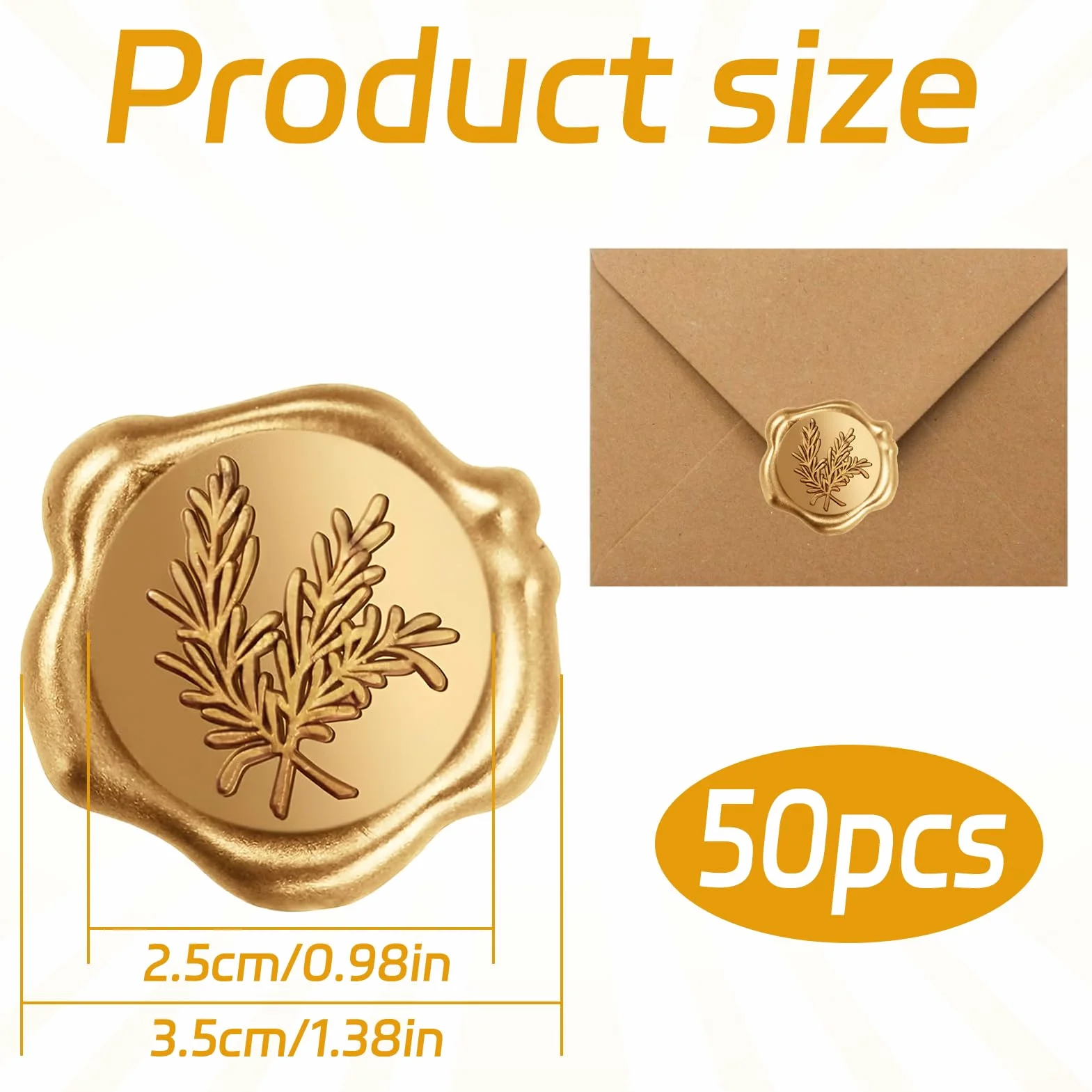 Sceau De Cire Autocollants Dorés 50 Pièces Avec Poignée En Bois Pour Mariages Invitations Lettres Cadeaux