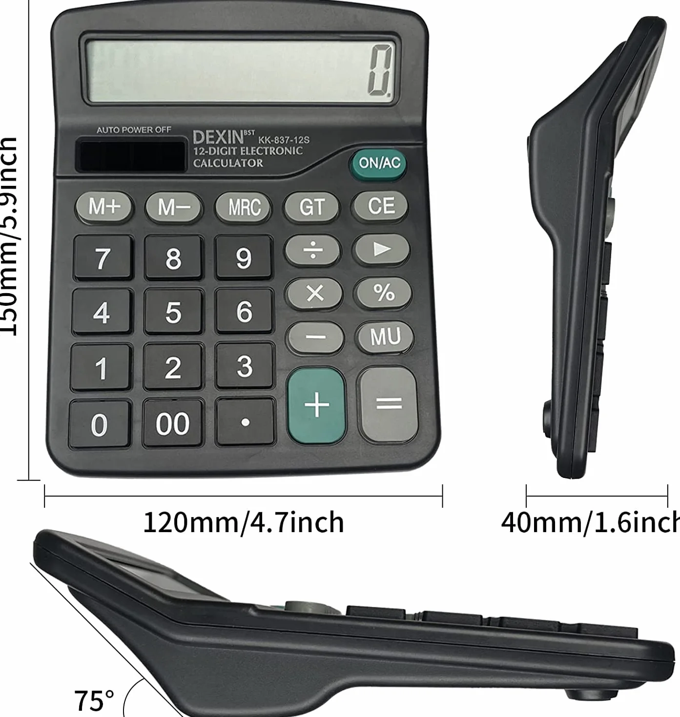 Calculatrice de Bureau Solaire Grand Boutons Écran LCD 12 Chiffres Nior