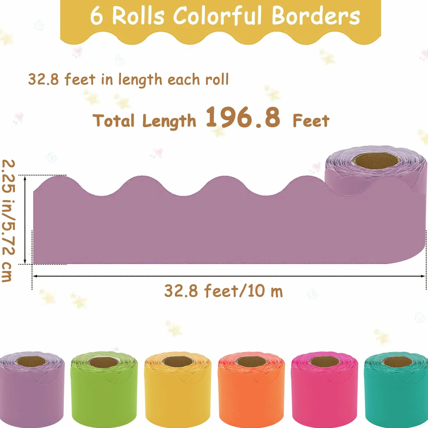 Lot de 6 rouleaux de bordures colorées pour tableau d'affichage, 200 points de colle, amovible et imperméable