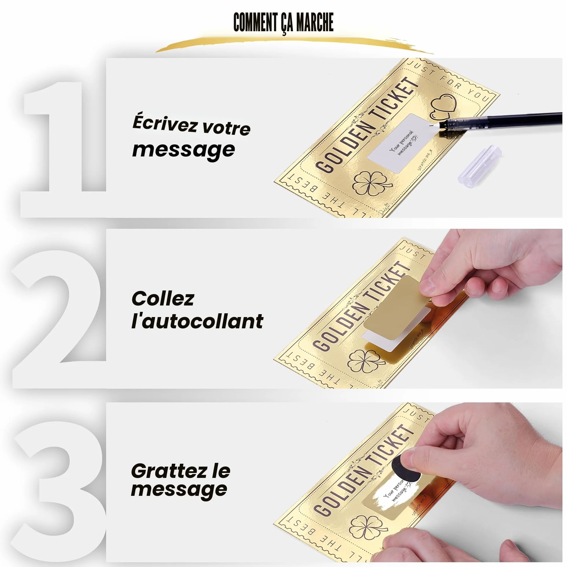 DasWas Carte à gratter Ticket d'Or - Carte Cadeau à Remplir avec Autocollant à Gratter - Cartes Cadeaux à Faire Soi-Même - Cadeau Personnalisé Enveloppe Scintillante
