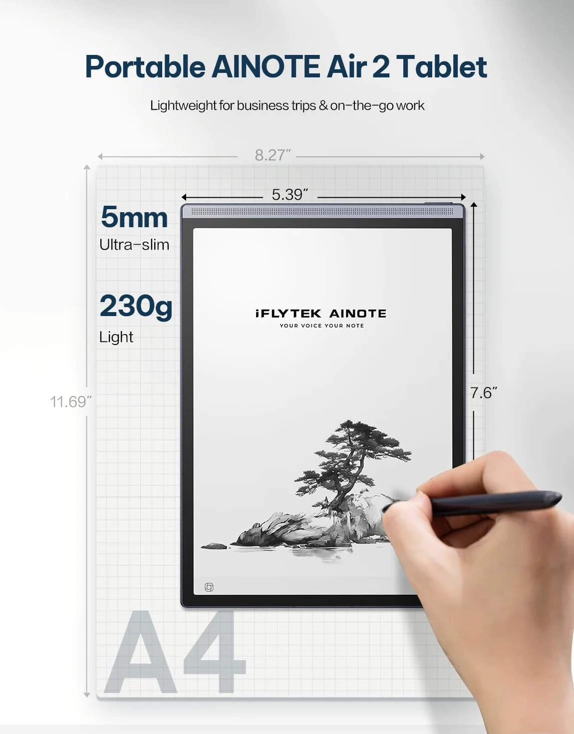 iFLYTEK AINOTE Air 2 Bundle Étui Folio Noir 8,2" Tablette Prise de Notes avec Stylo Transcription Vocale Texte