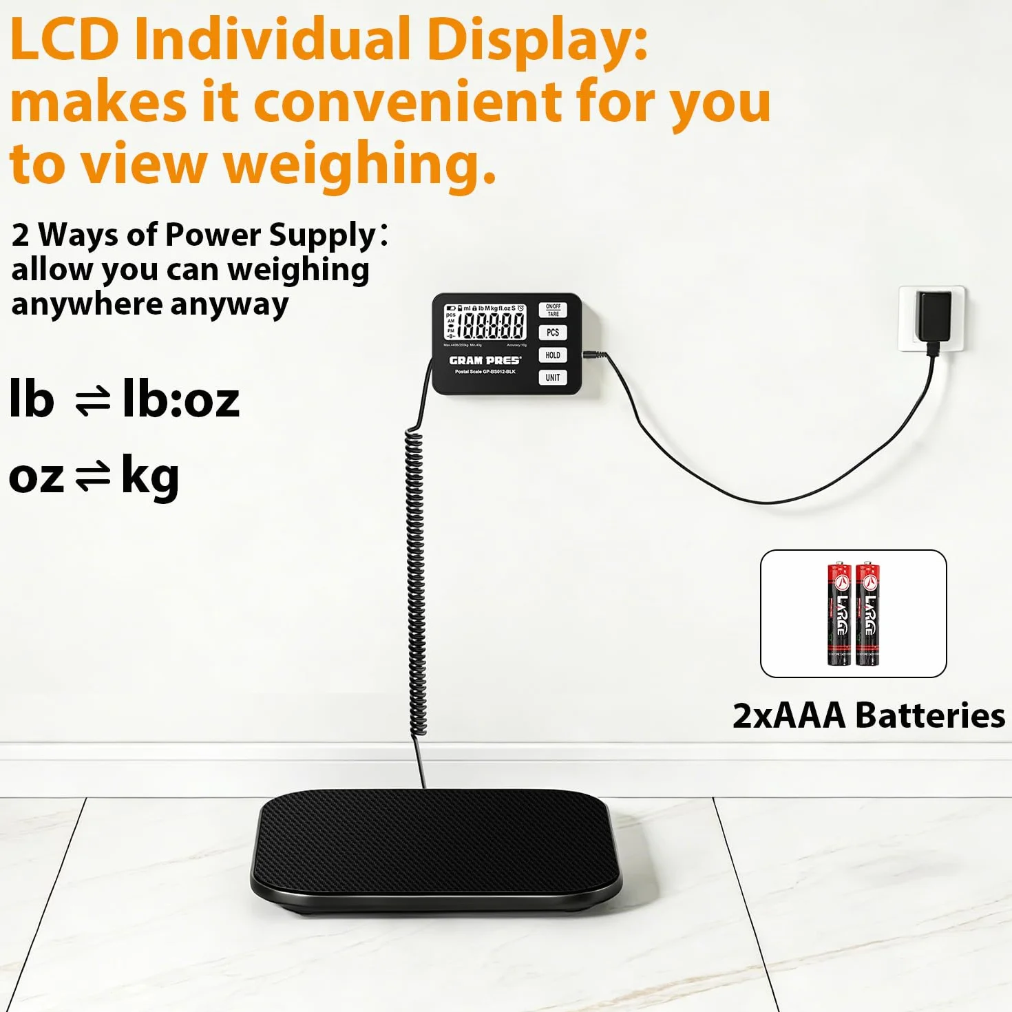 GRAM PRES Balance d'expédition numérique 200 kg/10 g LCD Maintien Tara Pièces
