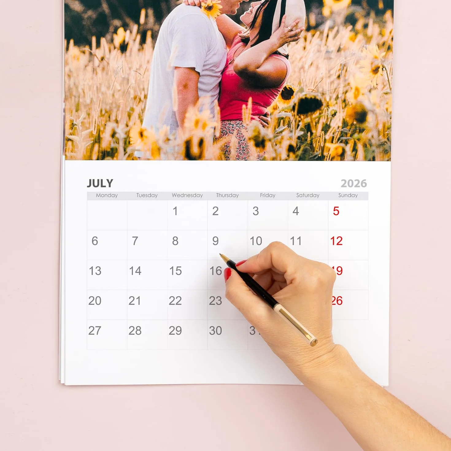 Calendrier 2026 Mural Personnalisé A3 Spirale Argenté avec Vos Photos