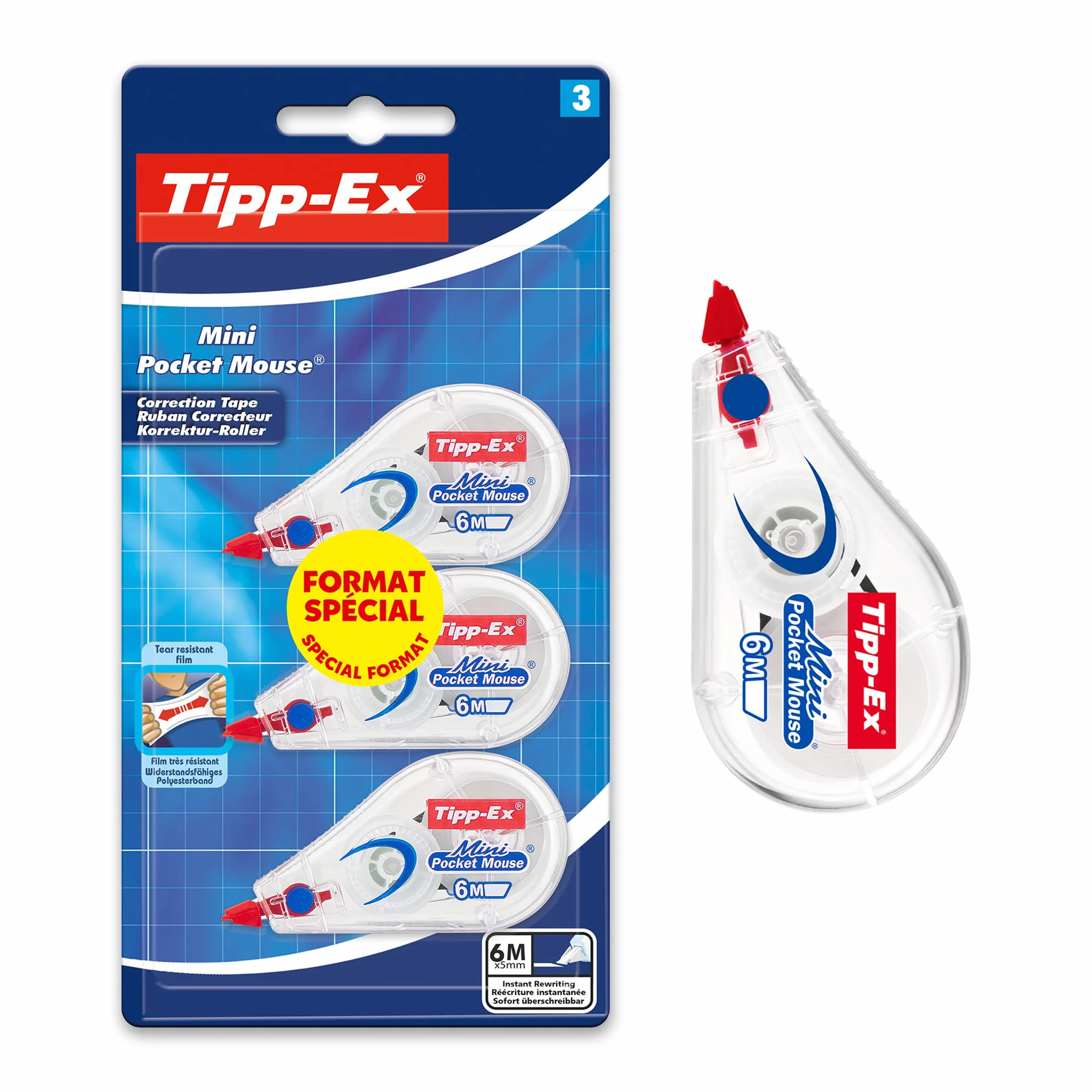 Tipp-Ex Mini Pocket Mouse Rubans Correcteurs 6m x 5 mm, Blister de 3