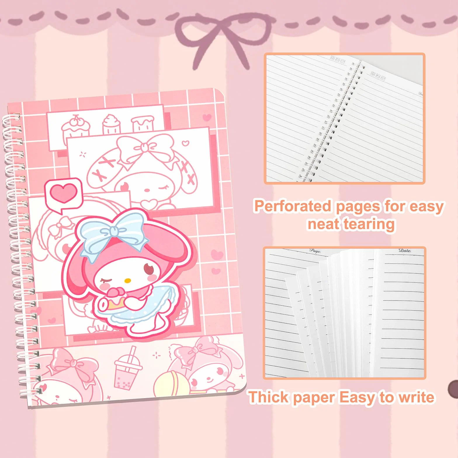 Ensemble Kawaii Mel-dy avec stylos, autocollants, trousse rose pour rentrée scolaire