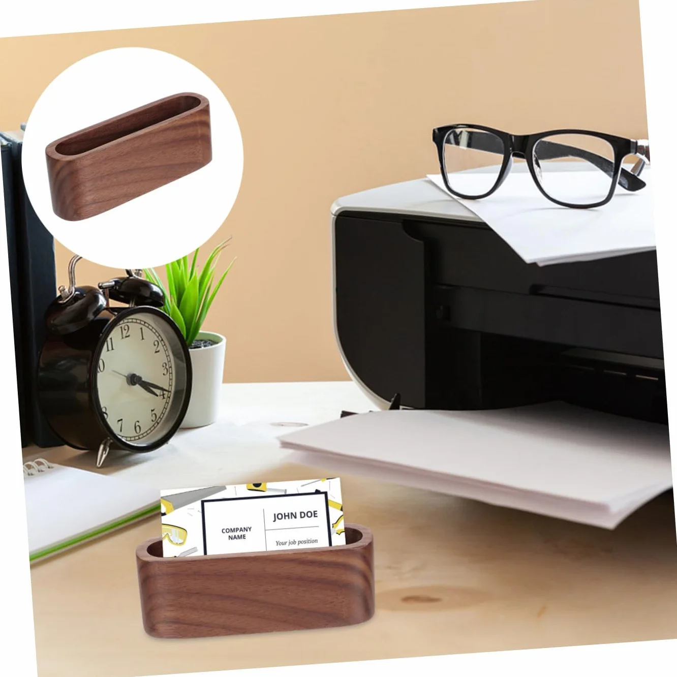 Veemoon Boîte à Fiches en Bois de Noyer pour Bureau, Rangement Cartes et Photos, Design Compact